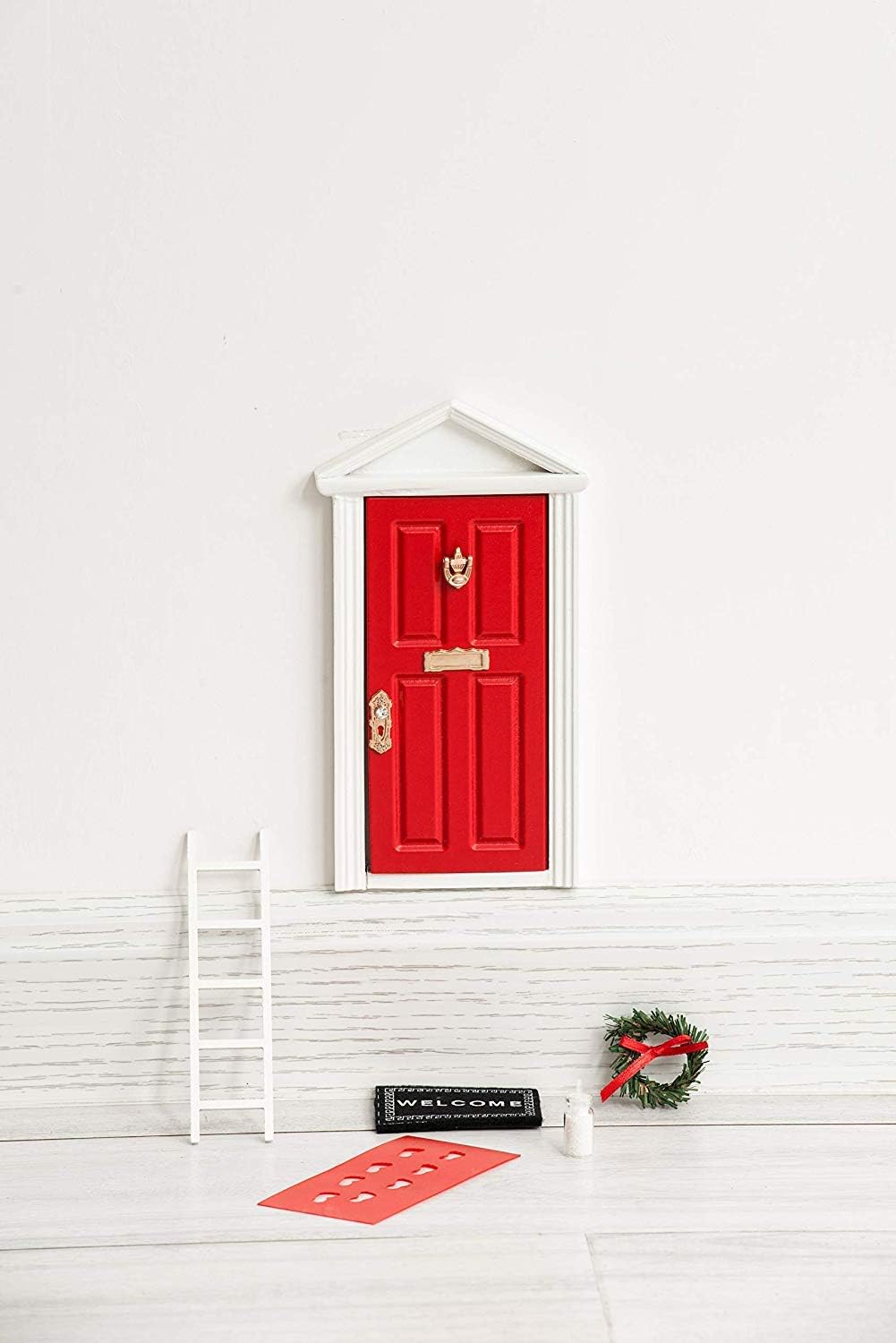 Skiennix Christmas Elf Door Kit - Miniature Wooden Decoration for Magical Holiday Decor | Red