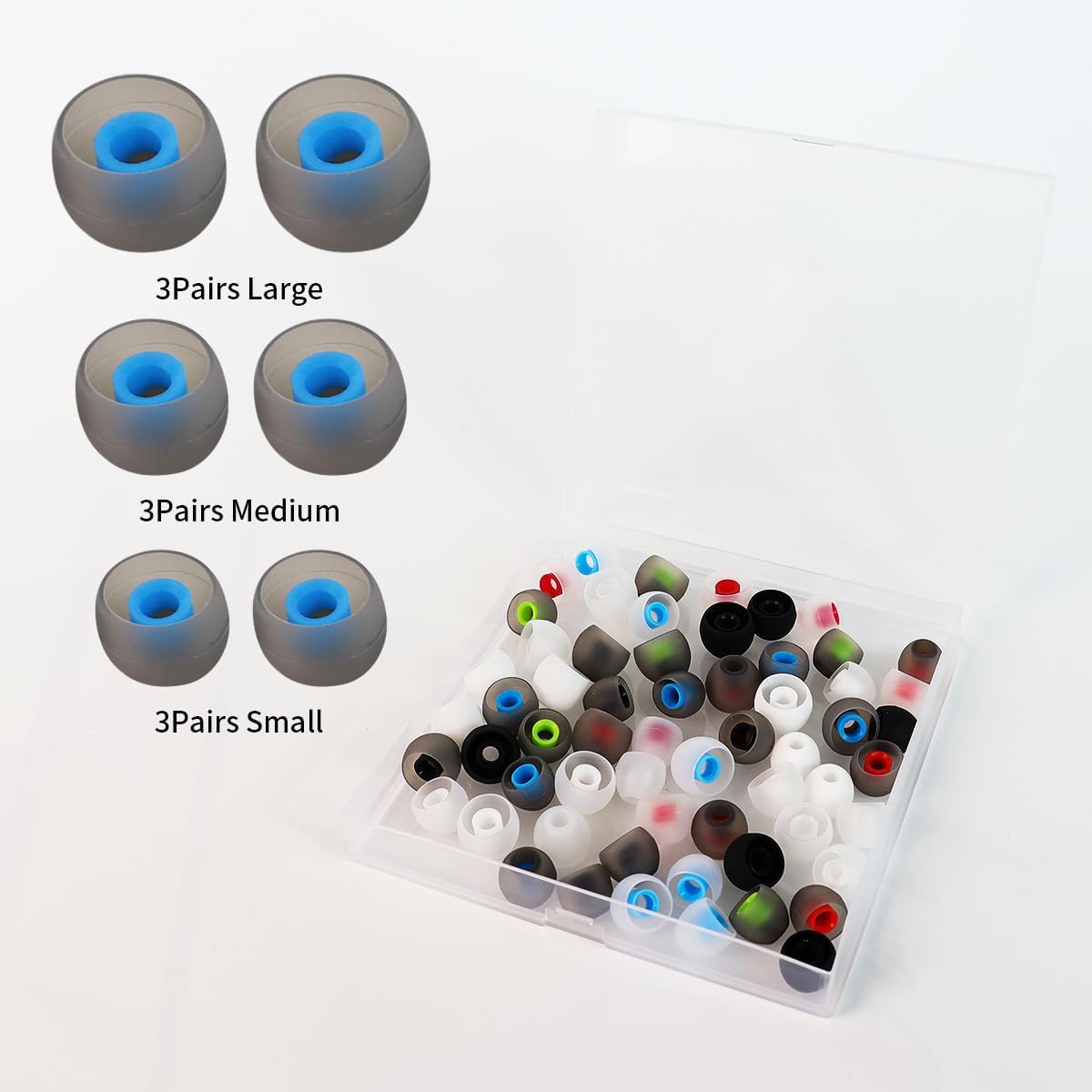 Quadafy 60PCS 3 Earbuds Replacement Tips Silicone, Ear Bud Replacement Pieces Silicone, Soft Silicone Replacement