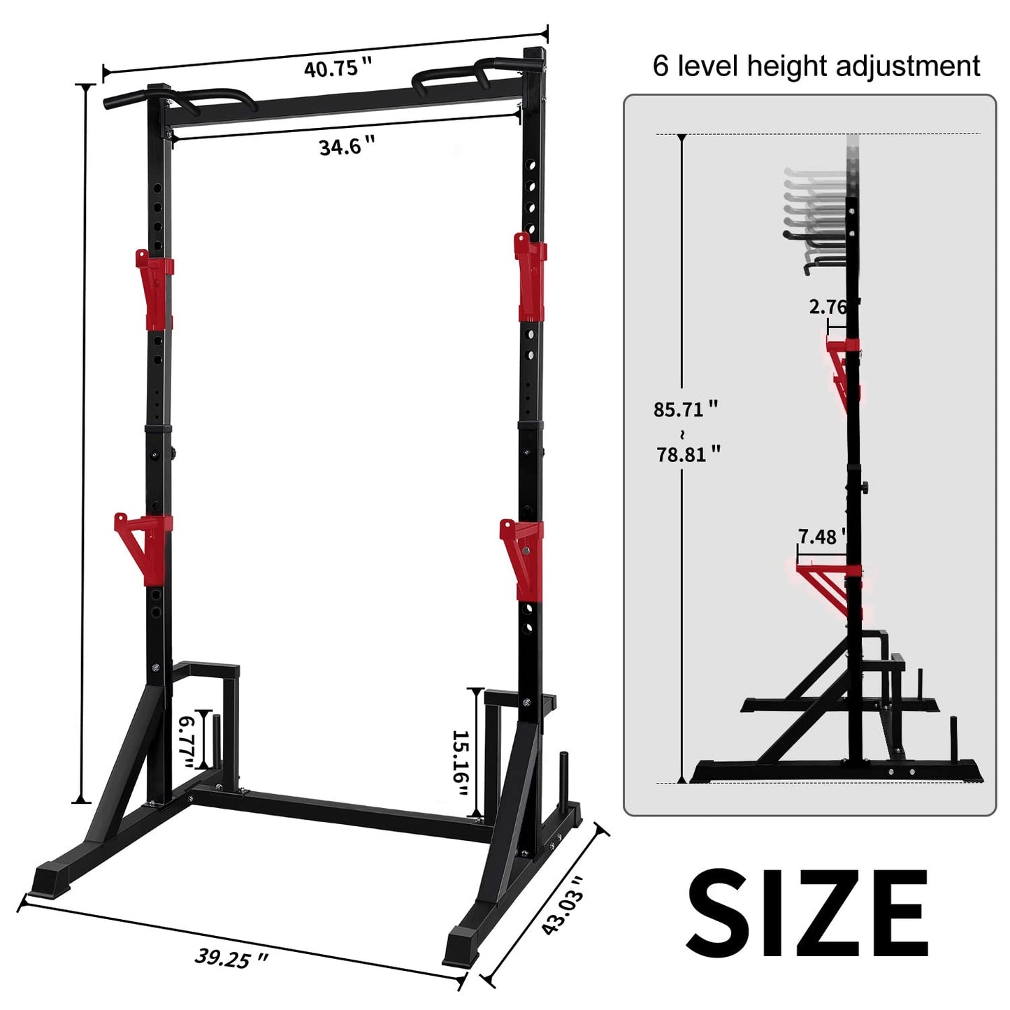 CANPA Multifunction Power Rack with Pull up Bar, Heavy Capacity and Adjustable Squat Stand Rack for Home Gym Equipment, Power Rack Cage (Black)