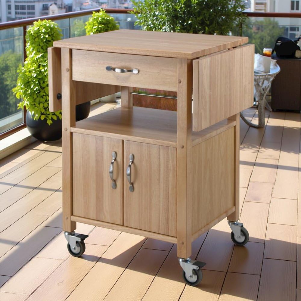 Furnifact Beech Kitchen Island on Wheels – for Small Kitchens and Dining Spaces