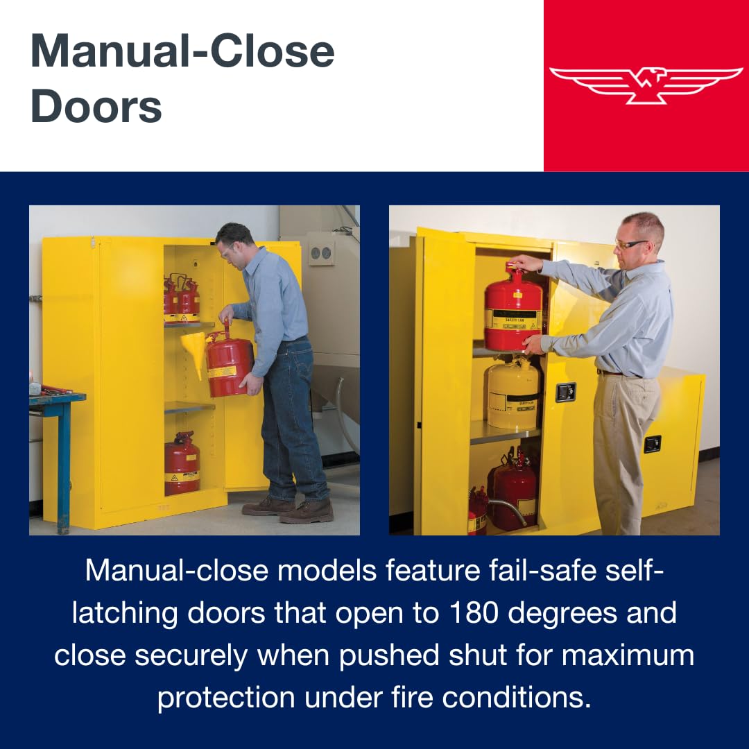 Eagle American Made 30 Gallon F﻿lammable Liquid Storage Cabinet, Manual-Close Fireproof Cabinet for Schools, Garages, Manufacturing Facilities, 43" x 18" x 44", 1932X