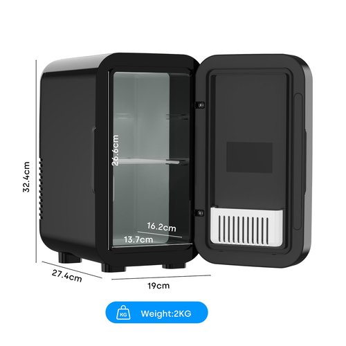 Enventor Mini Refrigerator, 6L/ 8 Can Compact Skincare Fridge AC+DC Power Cooler & Warmer Small Refrigerator for Bedroom, Skincare, Makeup, Cosmetics, Car, Office (Black)