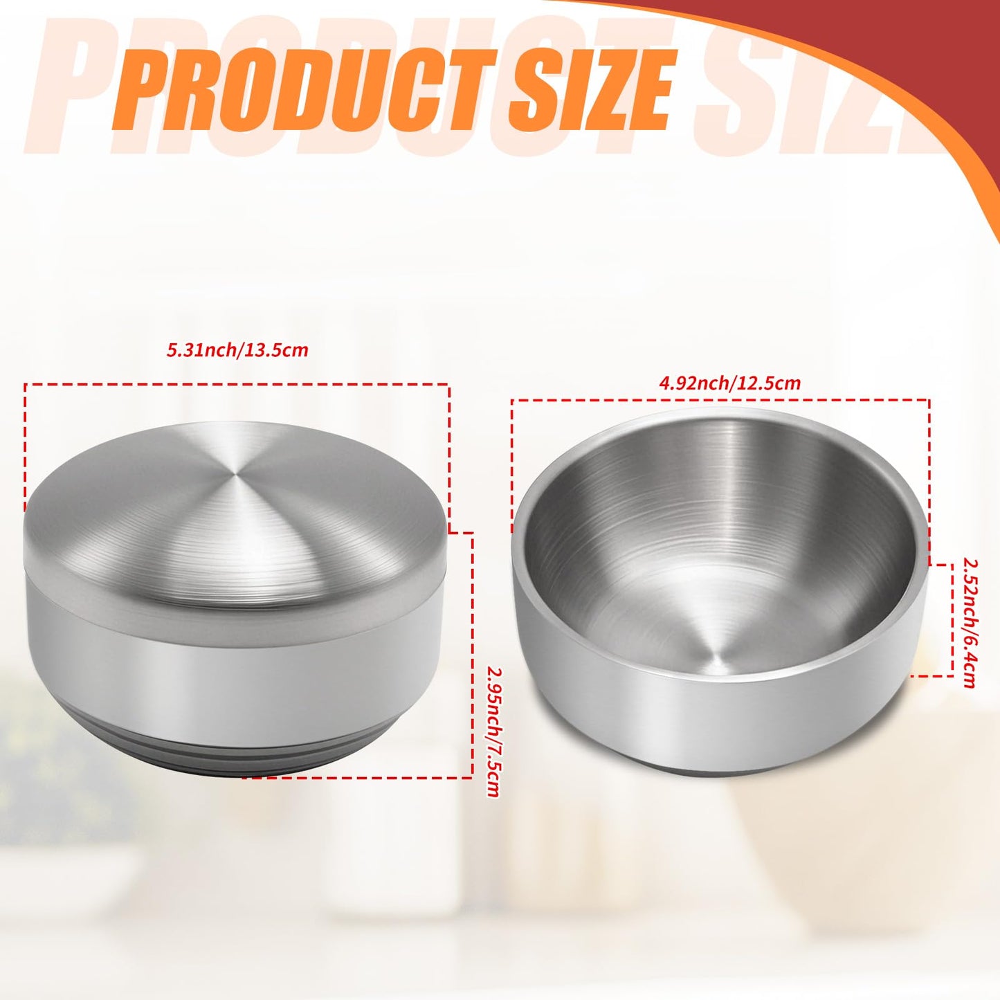 Aynaxcol Stainless Steel Rice Bowl with Lid, Set of 2, for Korean Kitchen Restaurant, Double-walled Metal Bowls, Multi-Purpose Insulated Soup Bowls Snacks Bowls (13cm Silver)