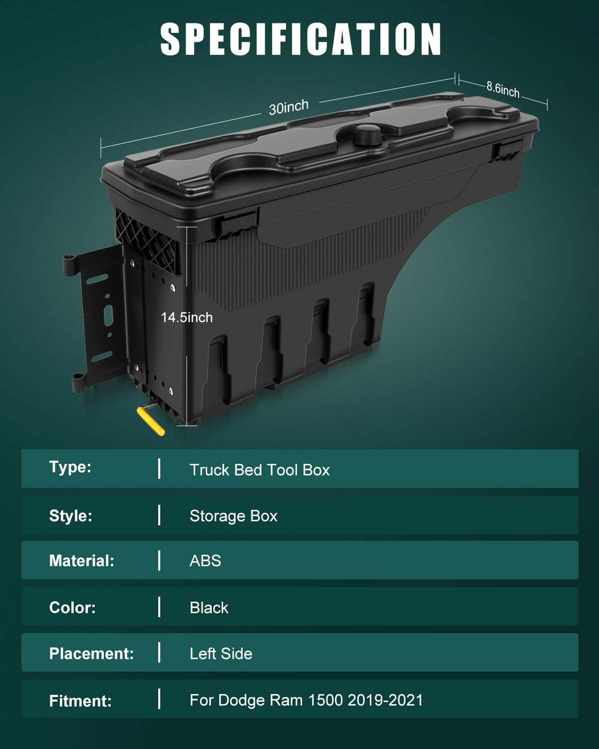 SCITOO Truck Bed Tool Box for Dodge Ram 1500/2500 / 3500 2002-2018 Left Driver Side,Multi-Compartment Dividers Organized Storage,Heavy Duty & No-Drill Installation