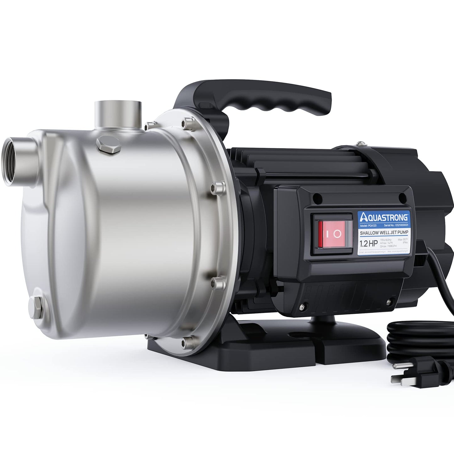 Aquastrong 115V Shallow Well Garden Pump, Stainless Steel, 1210 GPH, Water Transfer Draining Irrigation Sprinkler Pump, for Lawn,Garden,1.2 HP Portable