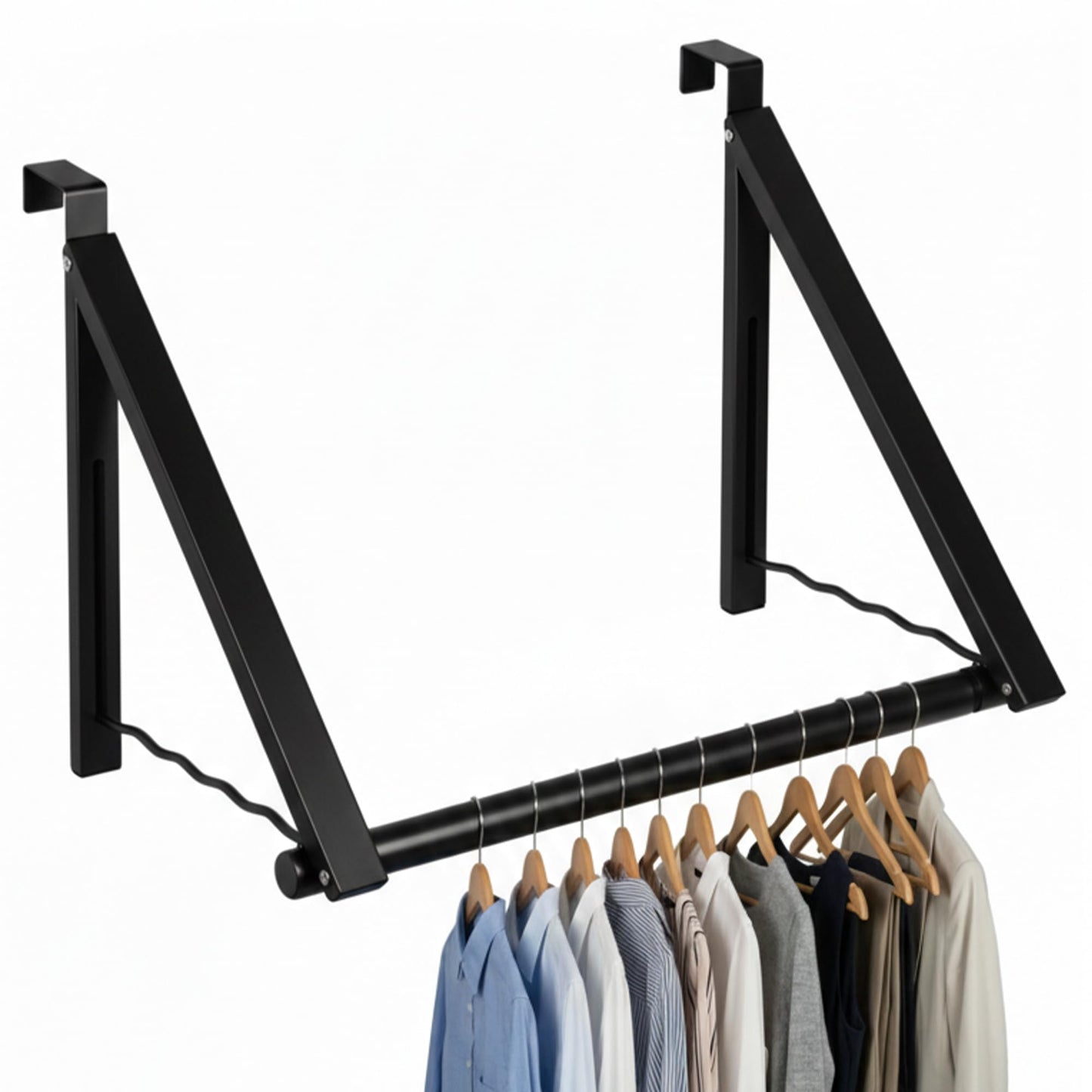 HOLDN’ STORAGE Over The Door Hanger - Foldable Rack Organizer for Hanging Clothes, Coats & Towels, Ideal for Dorm Rooms, Laundry, Bathrooms, Etc - Holds up to 35 LBs, Collapsible - Black