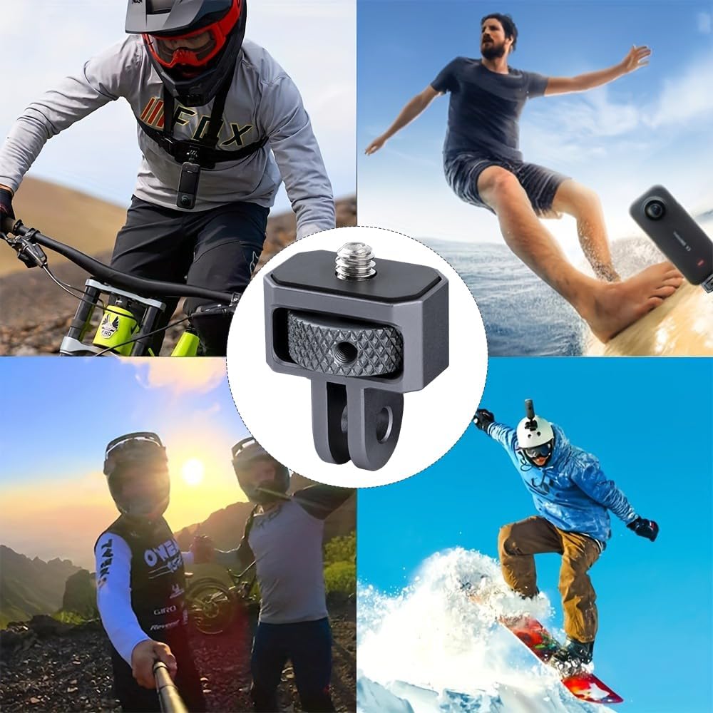Generic 1/4" Insta360 CNC Aluminum Camera Mount Adapter - Universal GoPro DJI Tripod Converter with Locking Ring
