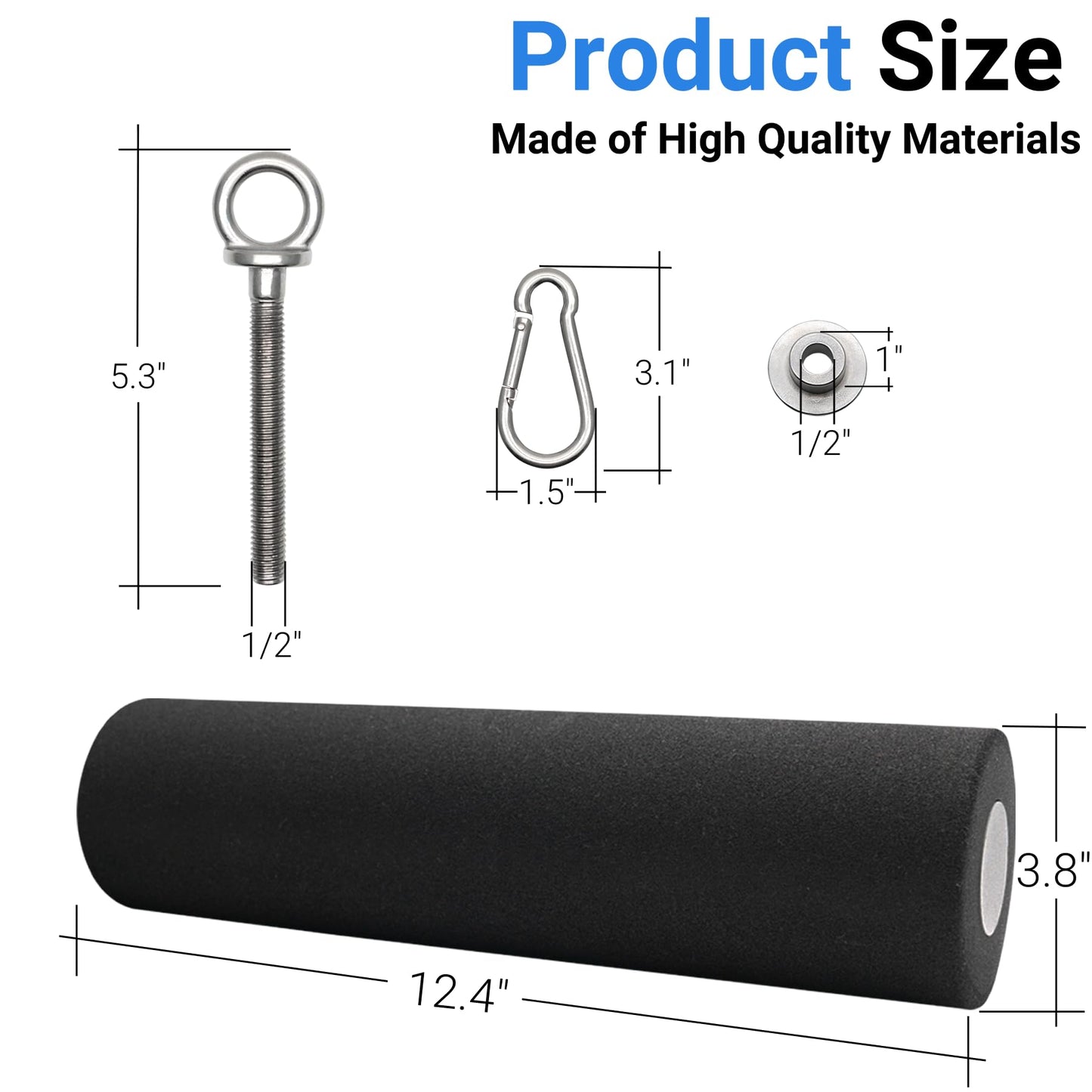 Vatemechie Nordic Hamstring Curl Squat Rack Attachment for 2"x2"/3"x3"/2"x3" Power Rack with 1/2"/1" Hole, Quick-Connect Carabiner & Resistance Band Hook, 1" Thick Comfort Foam