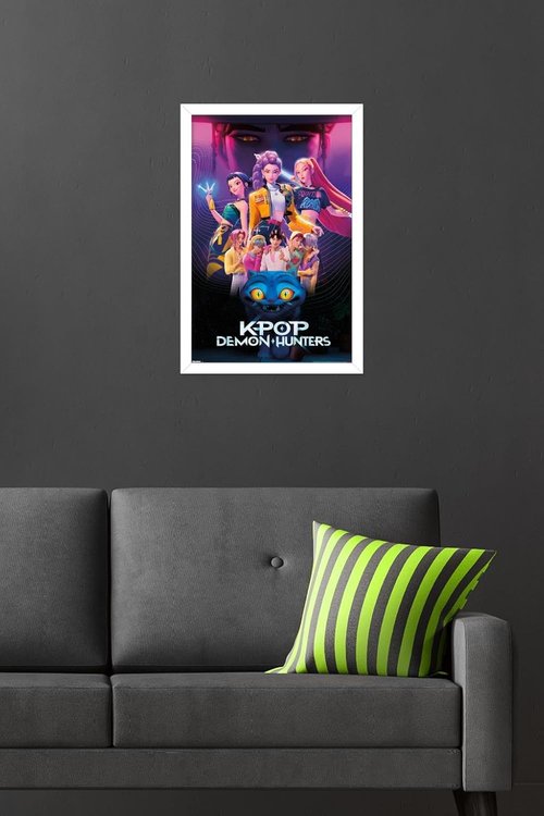 Netflix KPop Demon Hunters Wall Poster - Framed 22.4L x 14.7W, Stylish White Design
