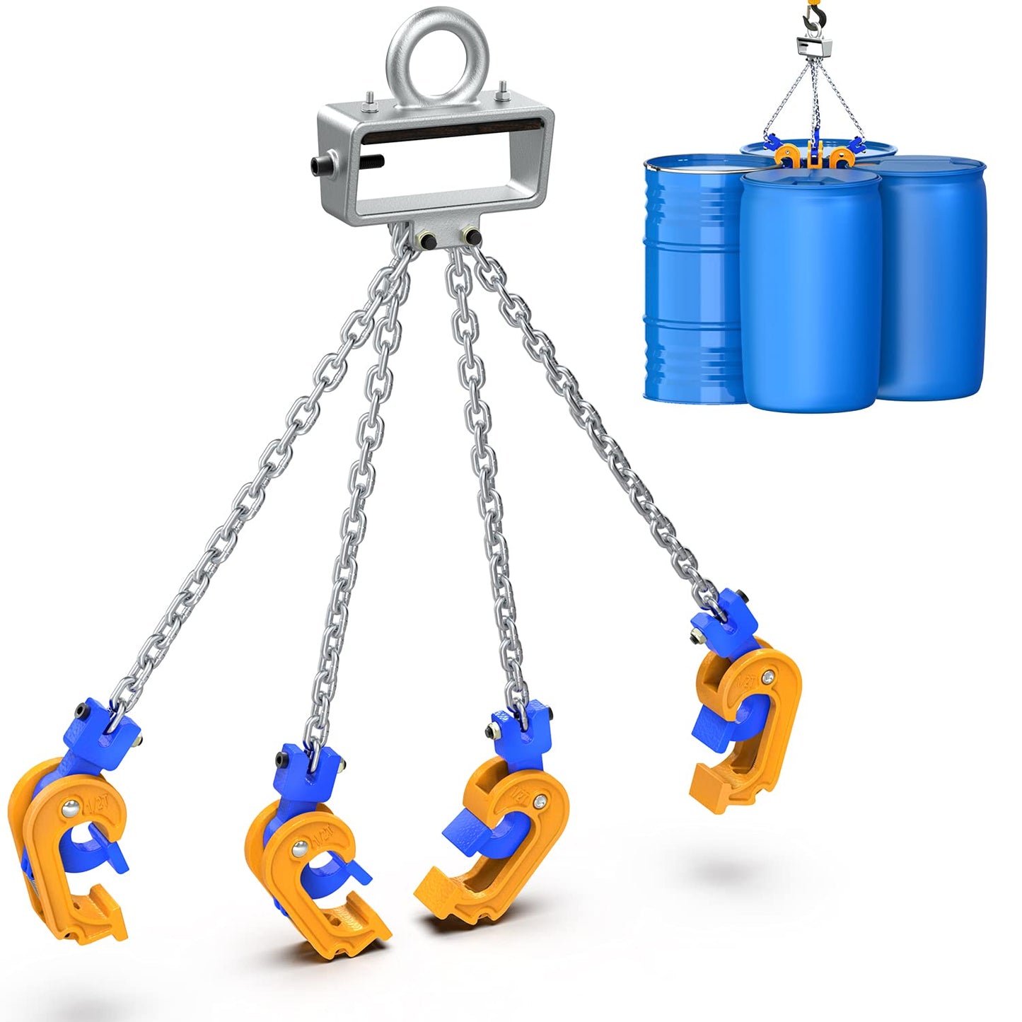 WowDIY Chain Drum Lifter - 4000 lbs Capacity - Suitable for Blue Plastic and Metal Drums (Enhanced Version 4 Hooks)