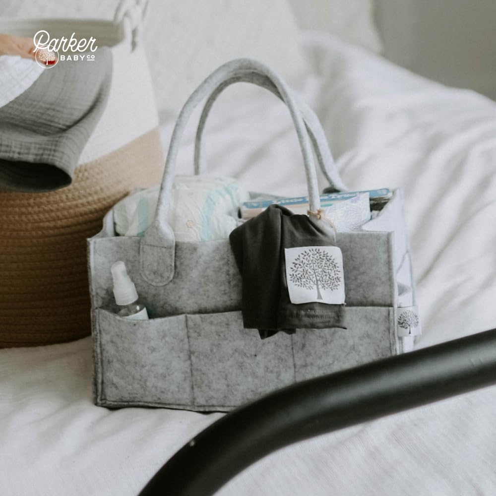 Parker Baby Co. Diaper Caddy - Large Nursery Storage Bin & Car Organizer for Diapers - Gray