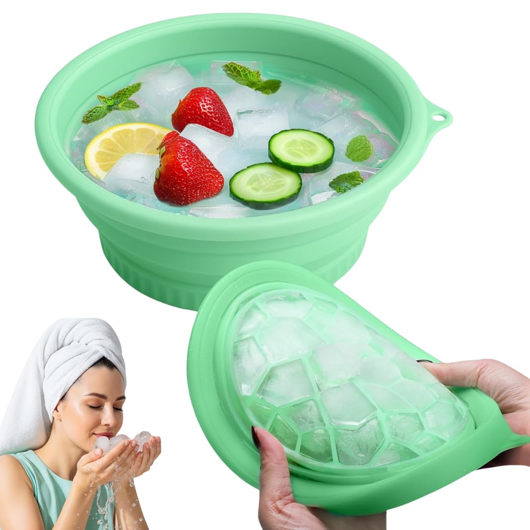 GlobalBlue Silicone Ice Basin Face Tub for Ice Bath | Foldable Silicone Facial Bowl with Built-in Ice Tray | Face Plunge Ice Bowl | Spa Gifts for Women