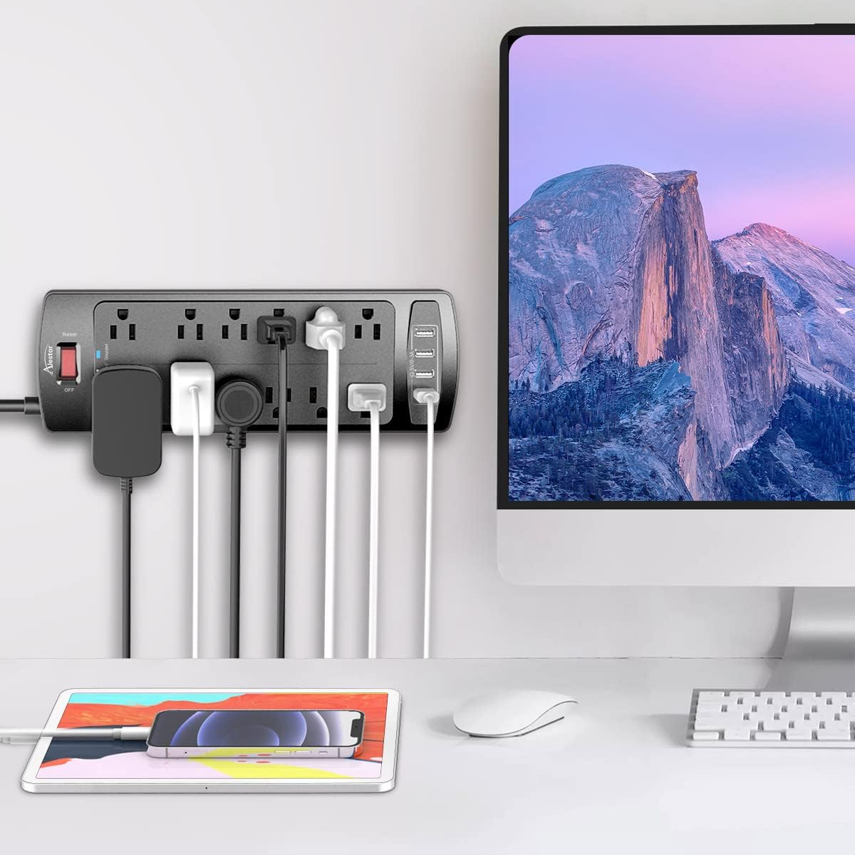 Alestor 12 4 6 (1875W/15A), 2700 Power Strip, Surge Protector with Outlets and USB Ports, Feet Extension Cord Joules