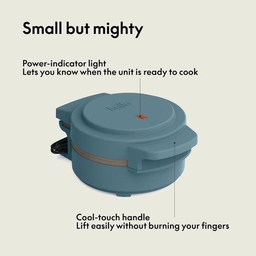 Bella Snack-N-Store Mini Waffle Maker - EverGood™ Ceramic Nonstick, Cool Touch Handles, 350 Watt, Surf Color