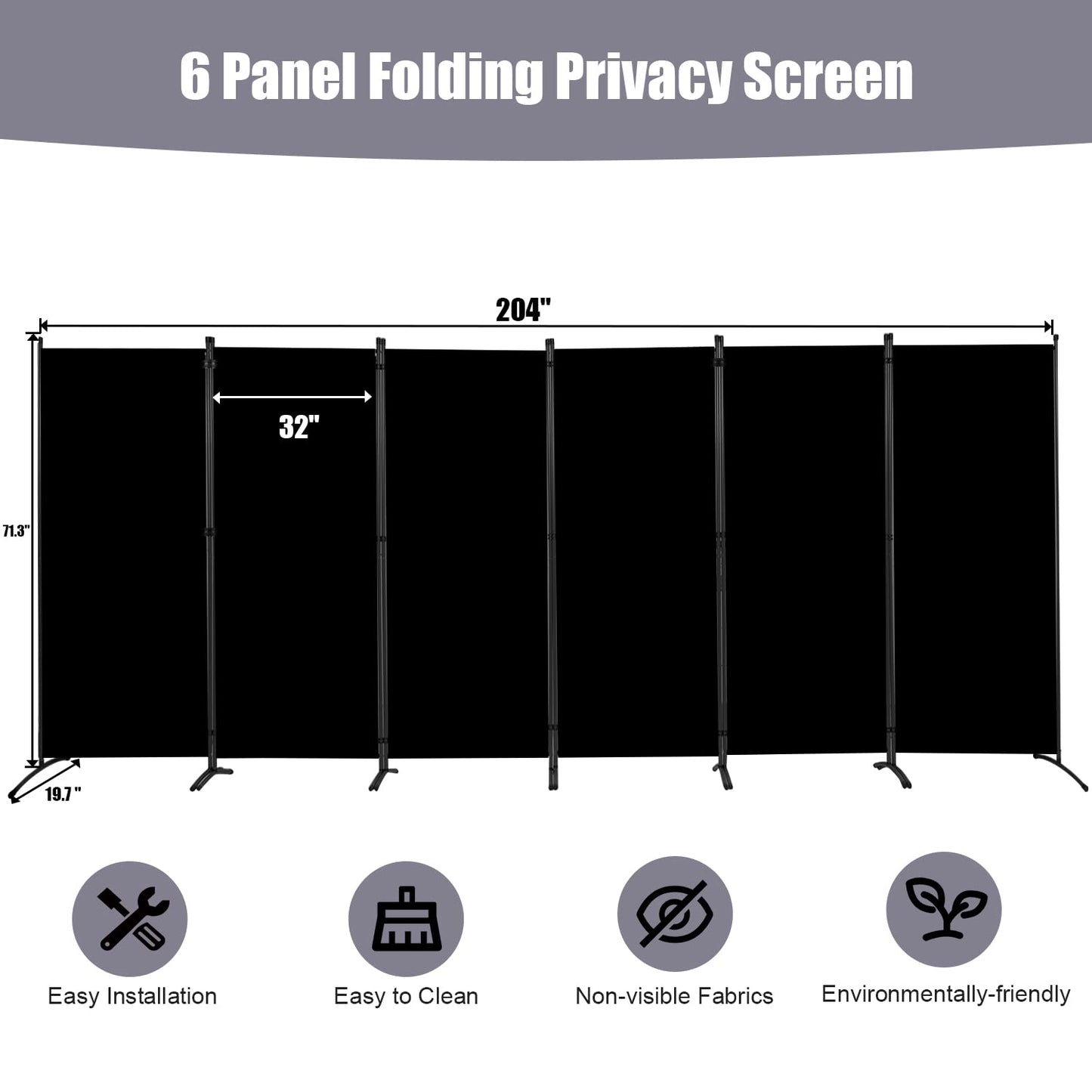 Room Divider 6FT Folding Privacy Screens, 6 Panel Partition Room Dividers w/Freestanding Design, Portable Wall Divider for Room Separtation, Fabric Screen Panel for Home Office Bedroom Dorm