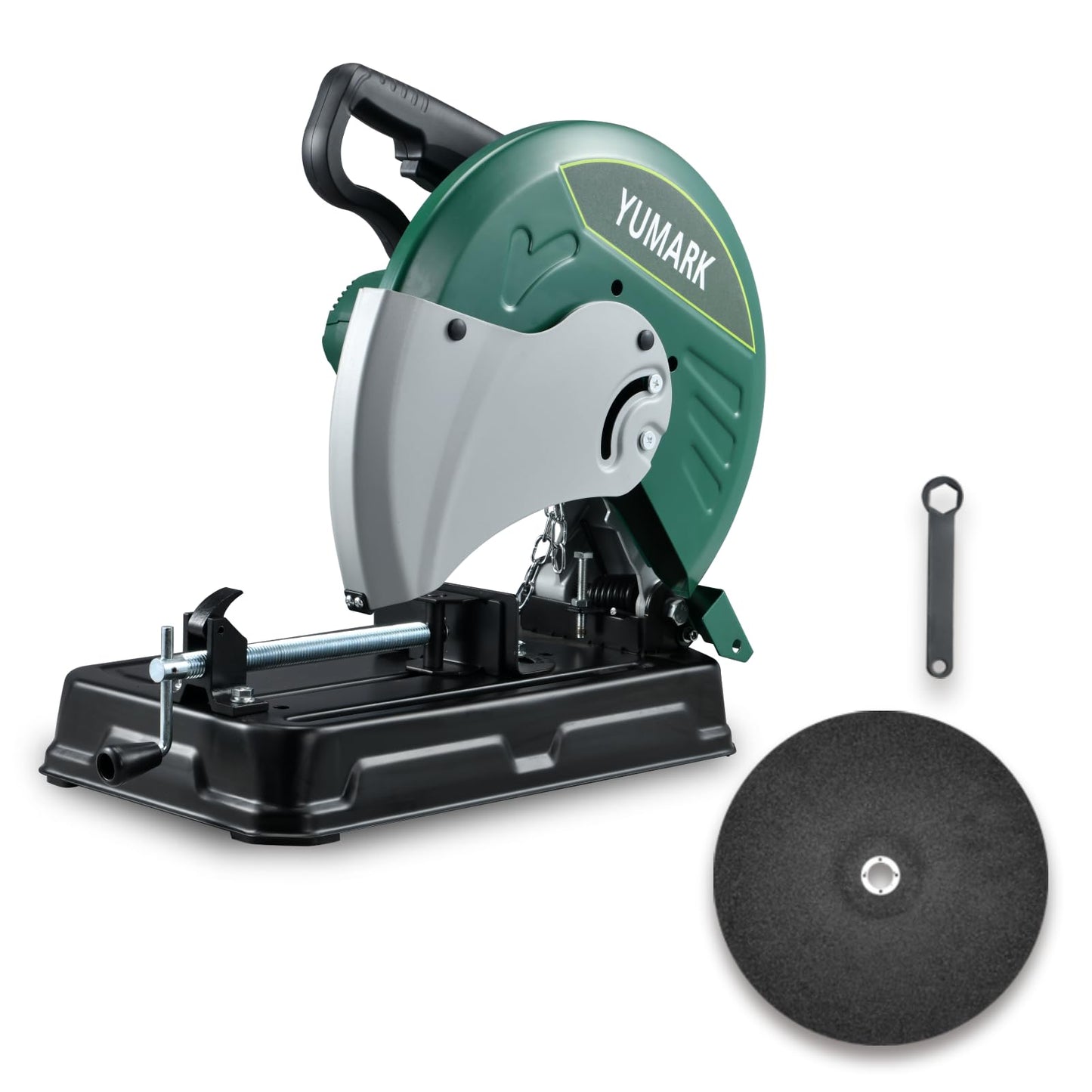 Yumark Abrasive Chop Saw, 2400W 3800RPM Steel Cutting Machine, 45° Adjustable Angle Metal Cutting Saw with 14in Blade for Cutting Rebar, Angle Steel, Hollow Pipe