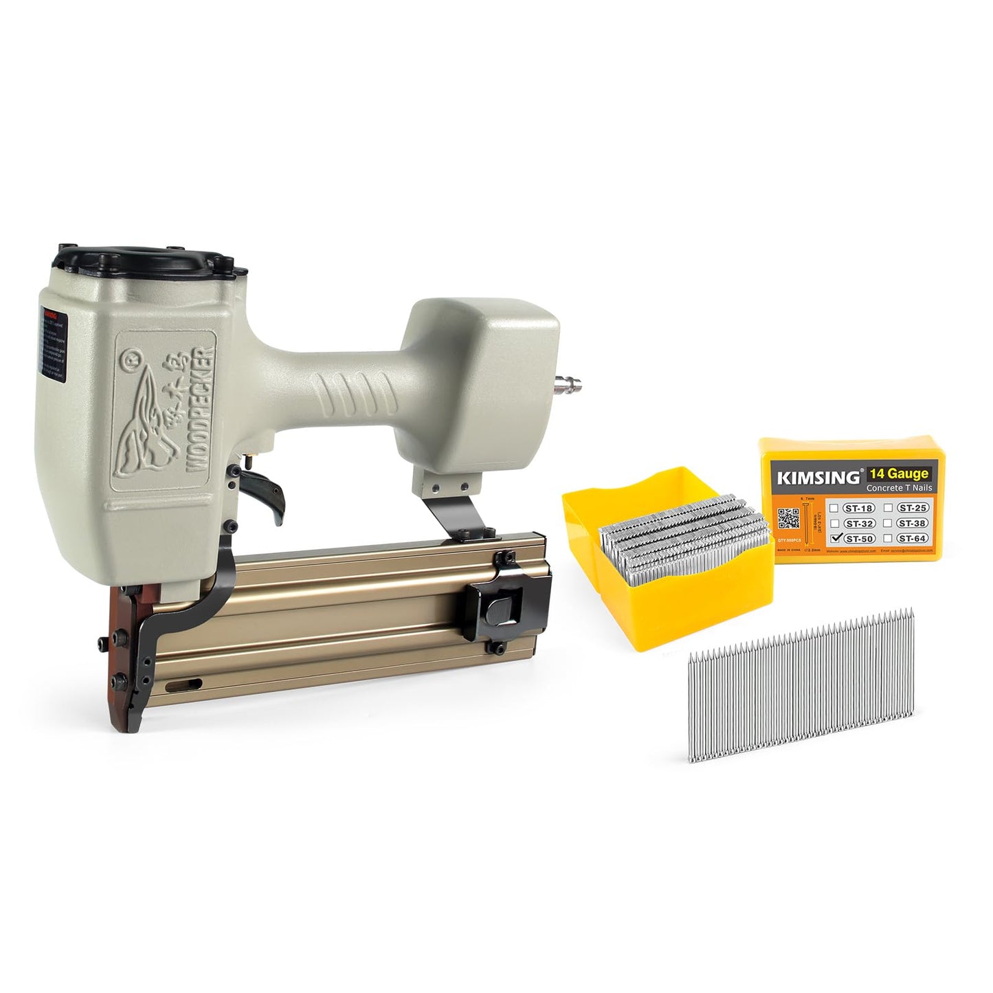 WOODPECKER ST64 Pneumatic Concrete T Nailer Kit with 2-Inch (50mm) T Nails × 800PCS