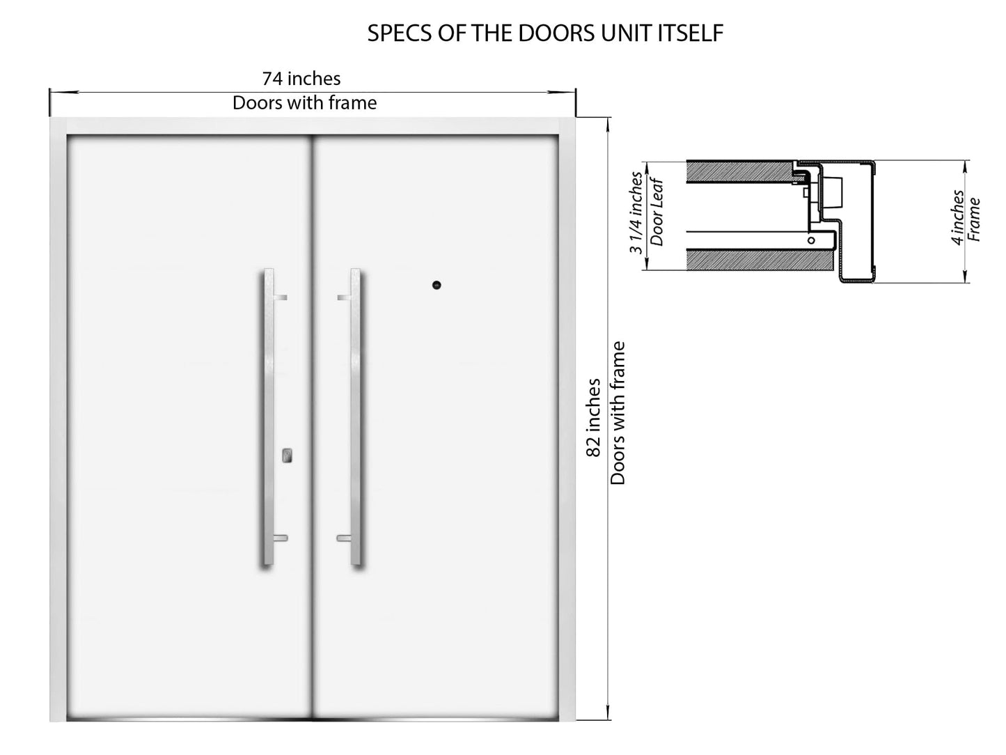 VDOMDOORS Front Exterior Prehung Metal Double Doors/Deux 1755 Black Enamel Tinted Black Glass / 2 Sidelites Exterior Windows/Entry Modern Painted Left Inswing Active Door 104" x 80"