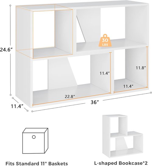MapleGrace 6-Cube Storage Organizer - Stackable Wooden Bookcase with Back Panels | White Finish for Living Room, Bedroom, and Hallway