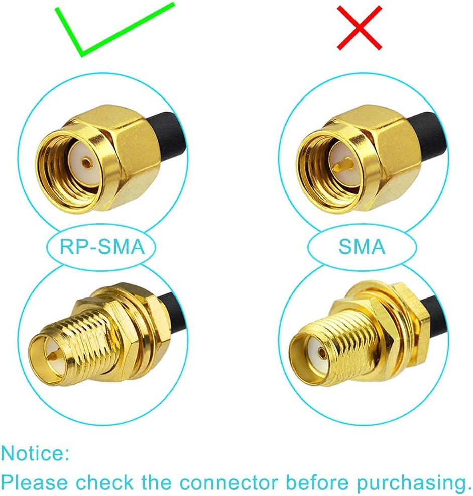 (2-Pack) RG316 15cm 6 inch Bingfu WiFi Antenna Extension Cable RP-SMA Male to RP-SMA Female Bulkhead Mount Cale
