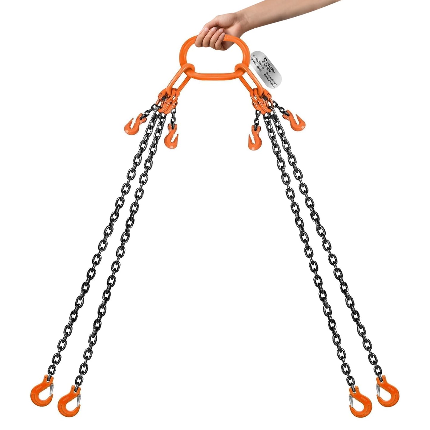 SALUINOKI 4 Chain Lifting Sling 5/16 inch x 10 Foot 11000 lbs with Gloves, Lift Chains Rigging with Hooks