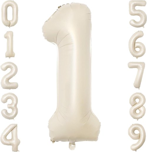 Beige Number Balloon 1 by [Brand Name] - 40 Inch Large Cream Foil Mylar Balloon for Birthday & Wedding Celebrations