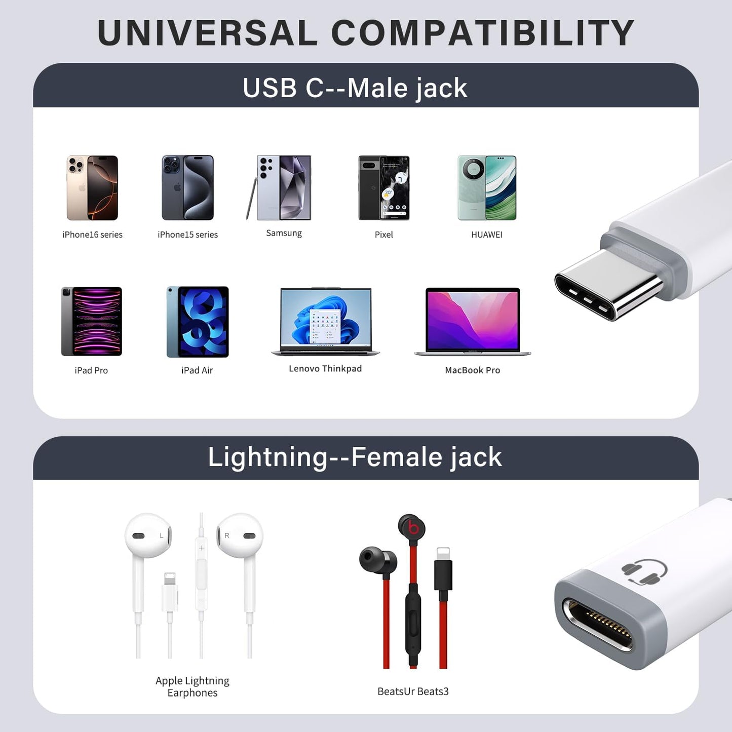 Mxcudu 16/16Pro/15/15Pro, 6/5, S24(Audio USB C to Lightning Audio Adapter, USB C Male to Female Lightning Headphone