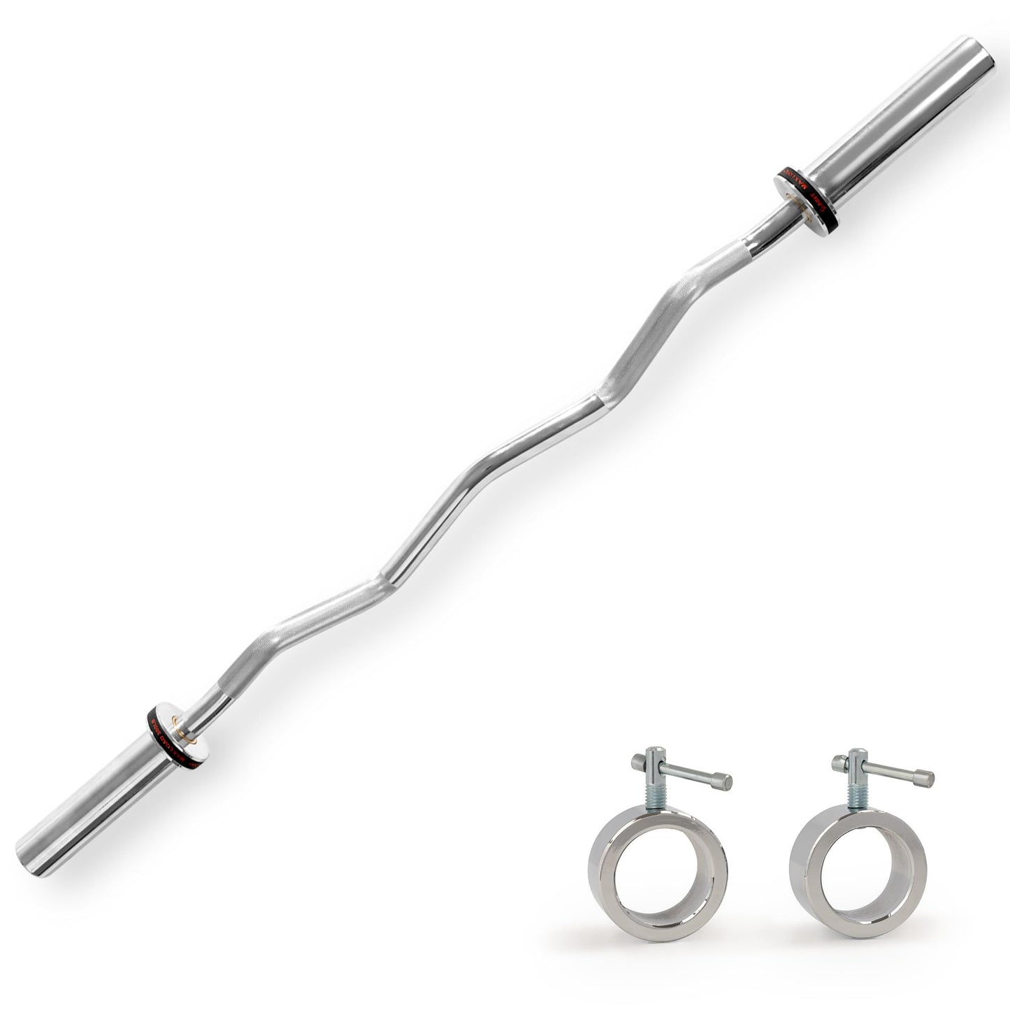 Sunny Health & Fitness 47" Olympic EZ Curl Bar, Chrome Finish, 2" Olympic Sleeves, Bearing & Bushing Rotation, Hill Knurling, Ring Collars, 300 LB Capacity - SF-OB03-47
