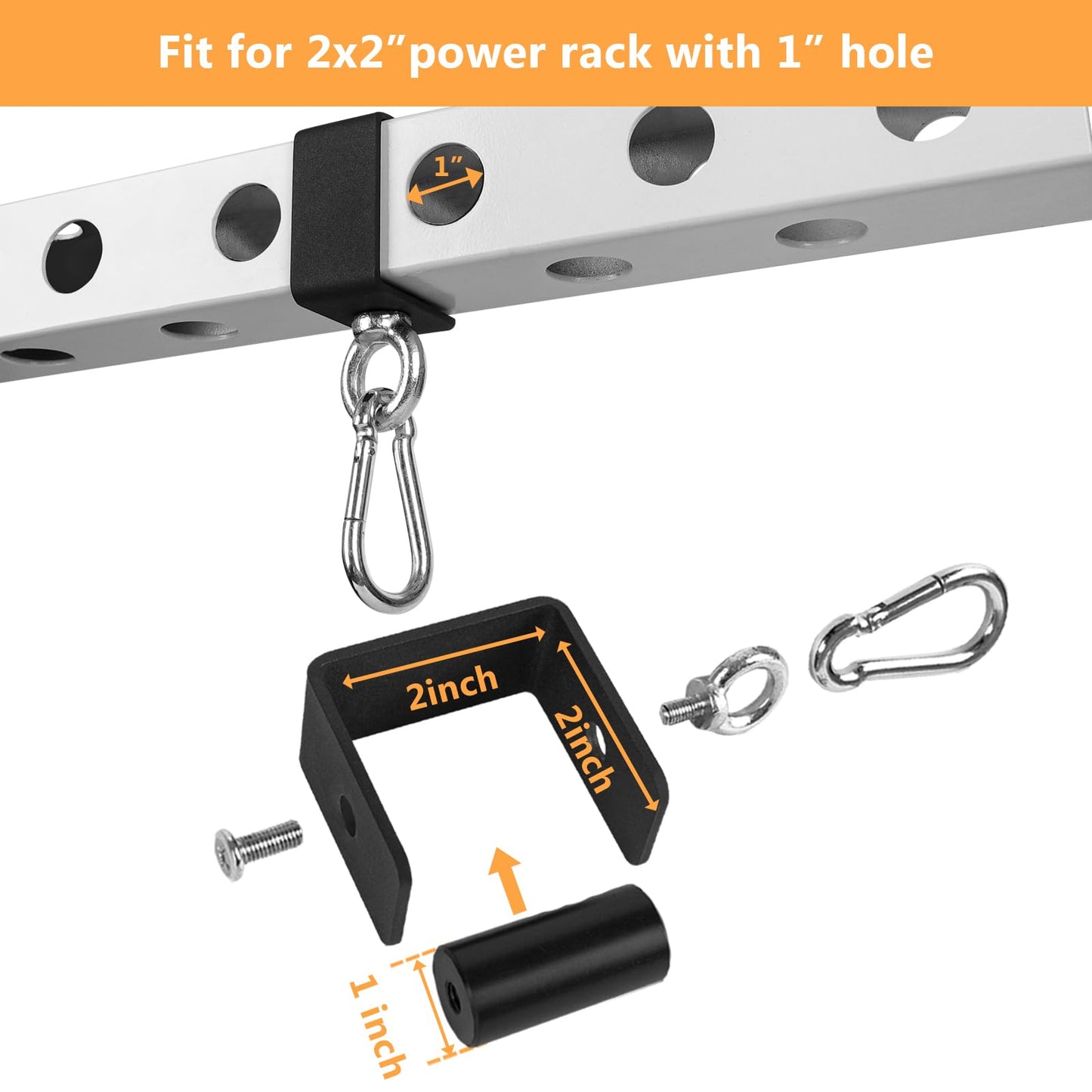 Ertuohg 2PCS Power Rack Attachments with Quick Connect Buckles, O-Ring Attachment for Power Rack Squat Racks, Heavy Duty Power Rack Shackle Band Attachment, Resistance Band Hooks Fits 1" Holes