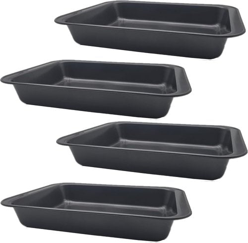 Heavy Duty Nonstick Baking Pan Set by [Brand Name] - 4 Pack Rectangle Carbon Steel | 12.6 x 8.6 Inch for Brownies, Lasagna & More