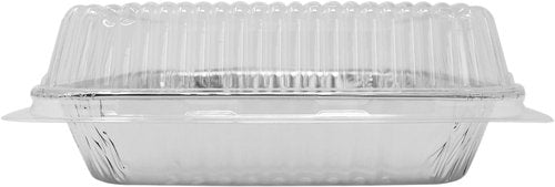 Fig & Leaf 8” x 8” Square Baking Cake Pans - Heavy-Duty Disposable Aluminum Foil Tins | 35 Pack with Plastic Dome Lids