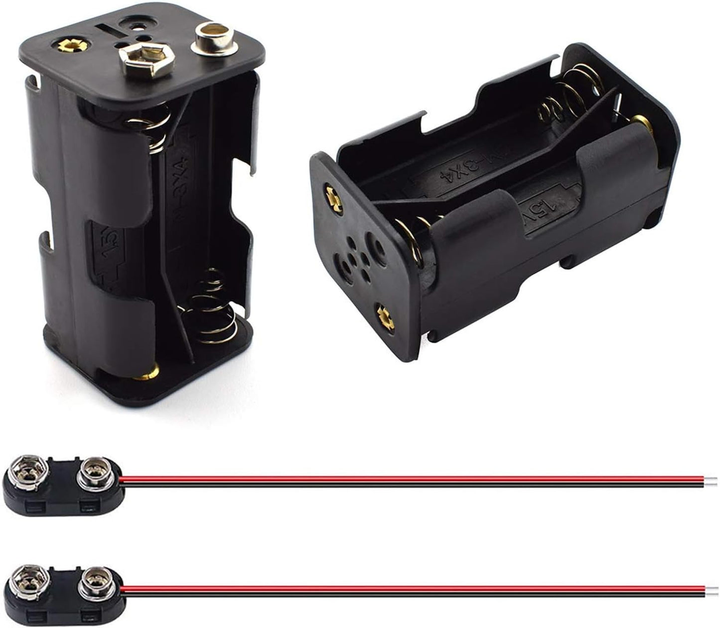 SDTC Tech 2-Set 4X 1.5V 6 AA Battery Holder and I Type Snap Connector Kit Volt Thicken Plastic Battery Case Box
