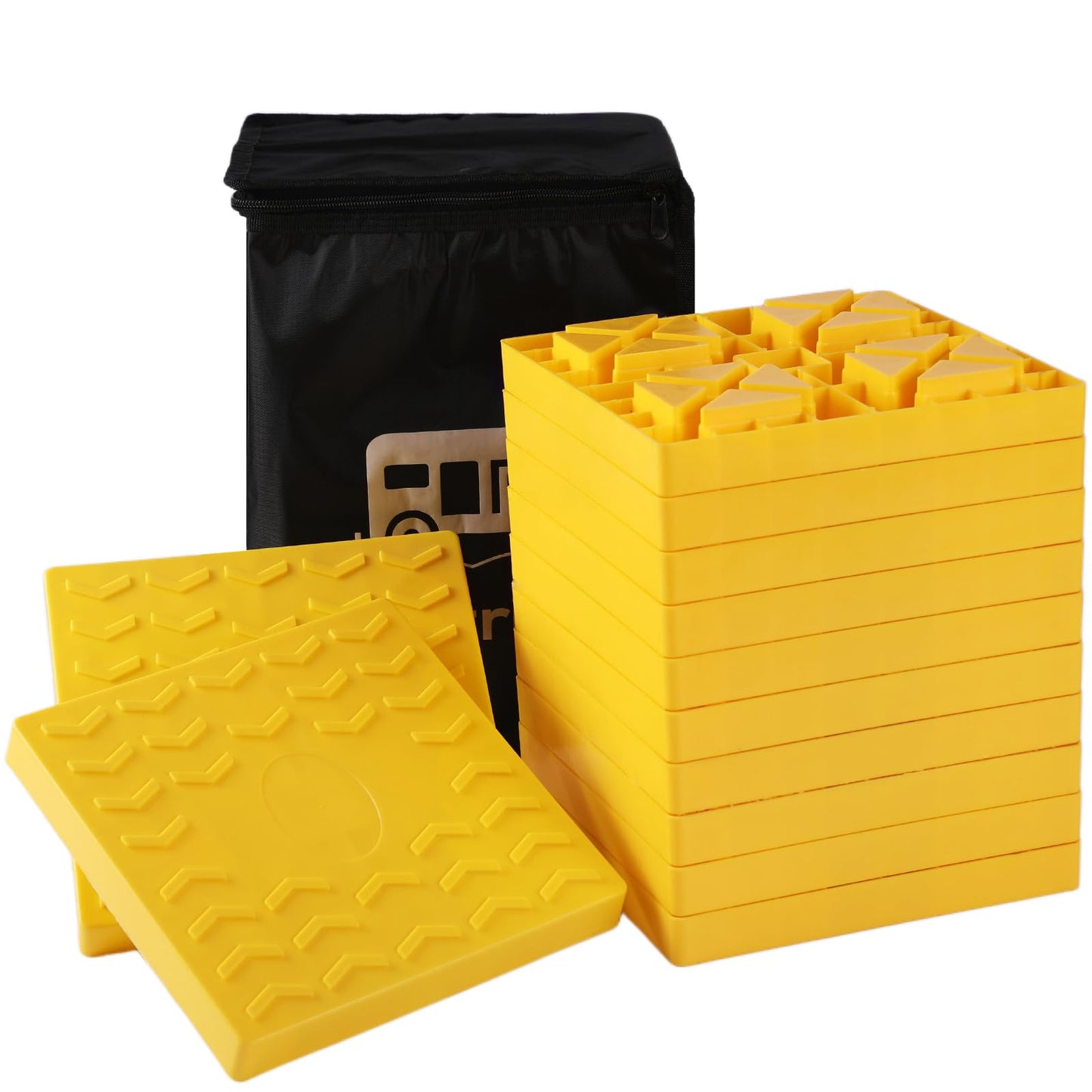 Keltrion 12 Pack Camper/RV Leveling Blocks Suitable for 4 Wheels Interlocking and Anti-Slip Design with Carrying Bag Heavy-Duty for Camper Travel Trailer Yellow