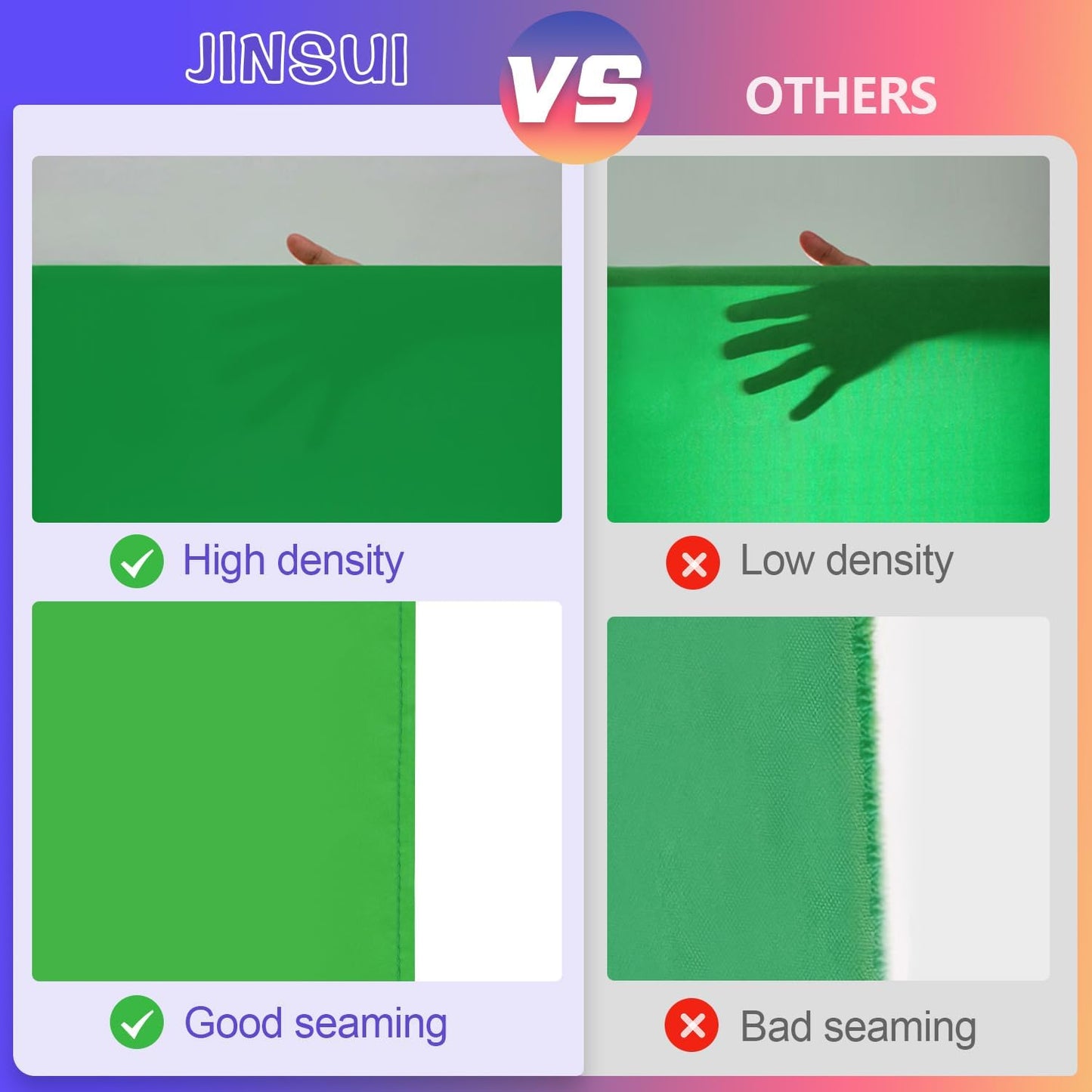 JINSUI 10x10 Green Screen Backdrop ft, Chroma Key Greenscreen Background for Streaming Zoom, Photo Backdrop Curtain