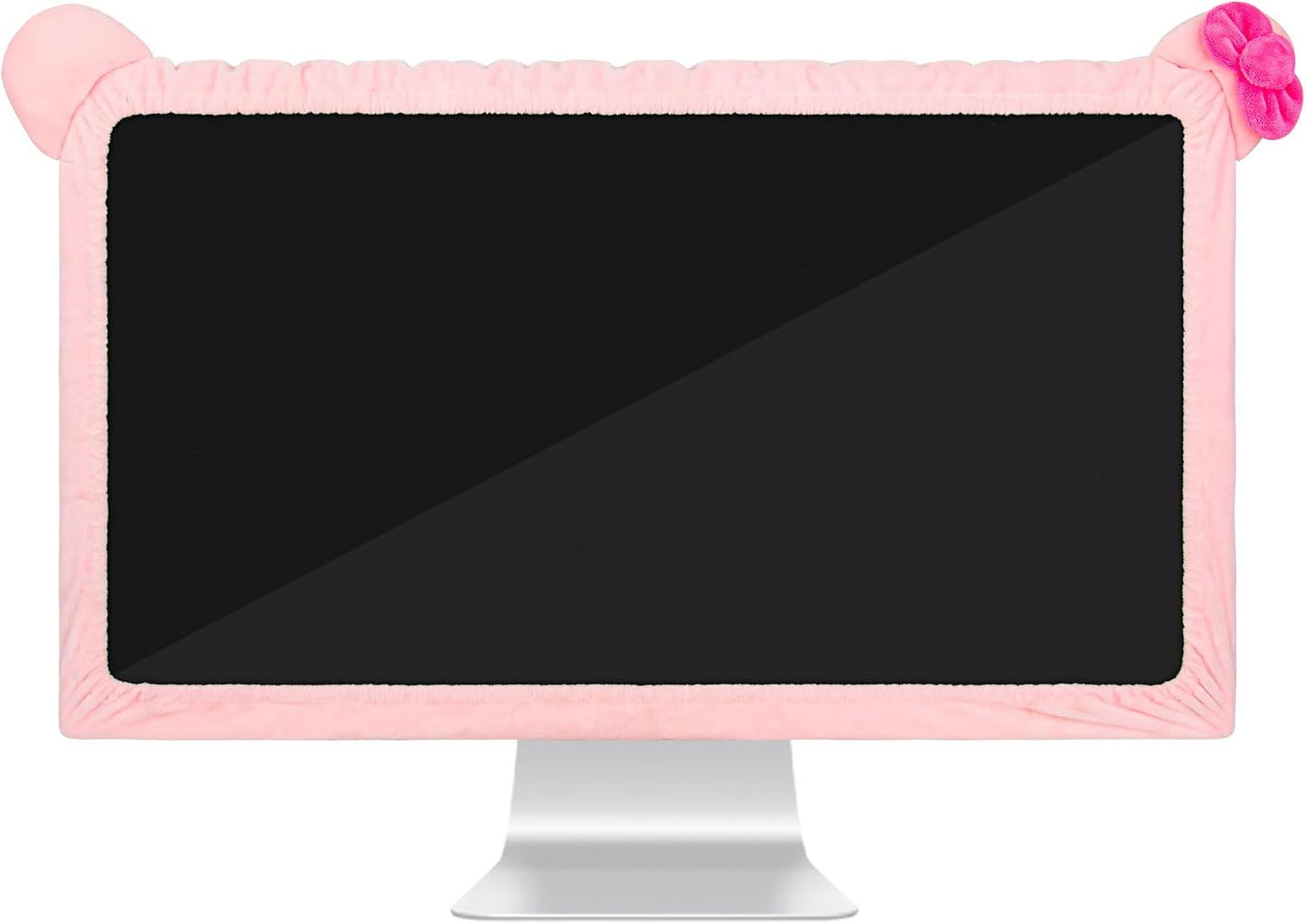 22"-27" Lovely Cute Computer Monitor Cover with Cat Ear Design, Kawaii Display Dust Cover with Furry Design, Elastic