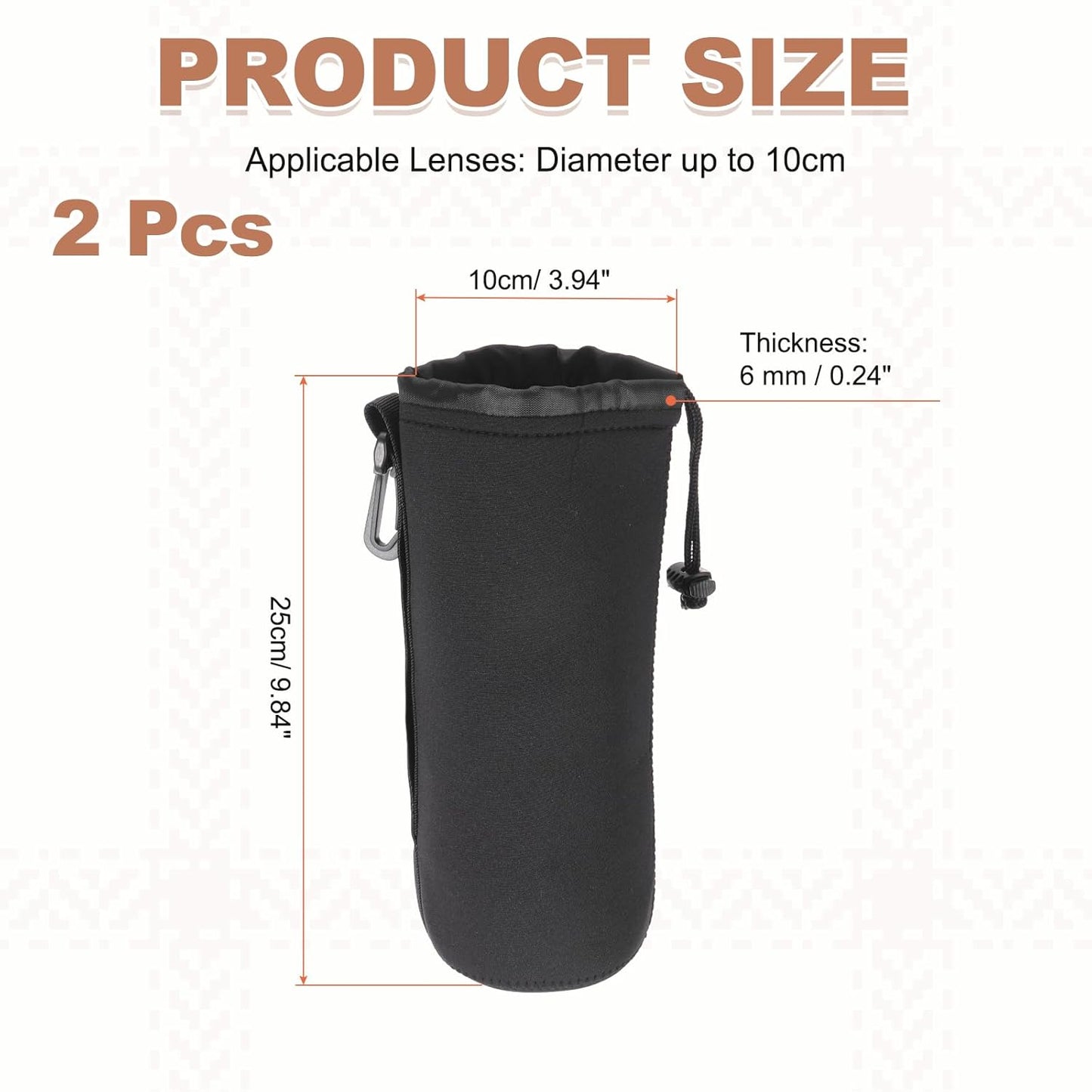 2 4" 10" PATIKIL Pcs Camera Lens Pouch, ID x H Drawstring Lens Pouch Protective Camera Lens Case Bag Soft Plush