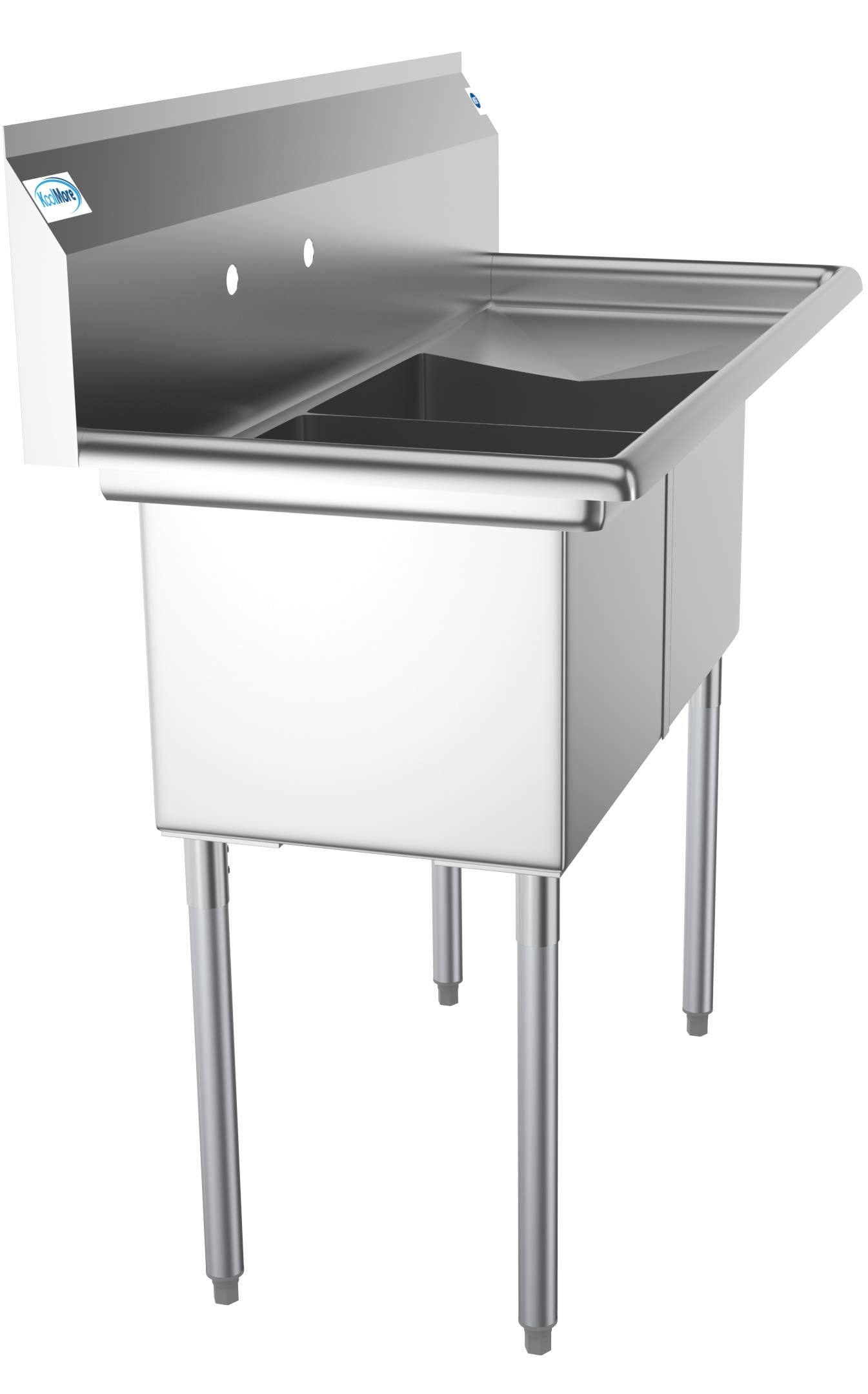 KoolMore - SB151512-15R3 2 Compartment Stainless Steel NSF Commercial Kitchen Prep & Utility Sink with Drainboard - Bowl Size 15" x 15" x 12", Silver
