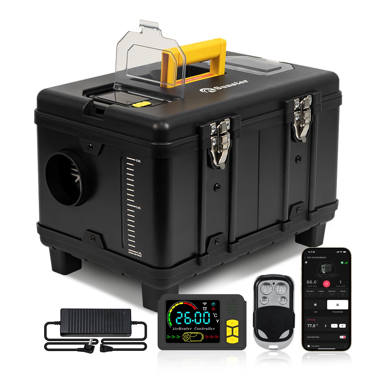 8kW Diesel Heater, 5L Toolbox Compact Portable Diesel Air Heater, 12V/24V/110V ALL IN ONE Fast Heating, with APP Control, Ventilation Mode, Parking Heater for Cars RV Camper Tent Garages