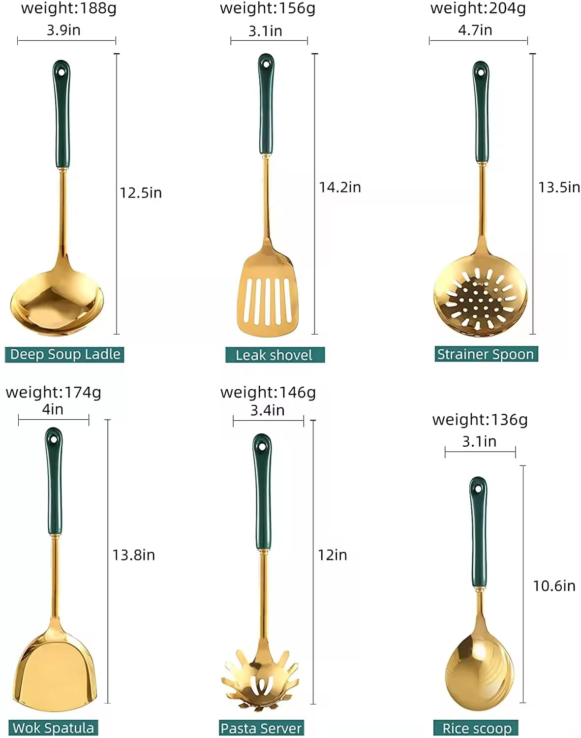 Generic Stainless Steel Kitchen Utensil Set, Spoon, Spatula, Pasta Server, Small Spatula (Pink & Gold)