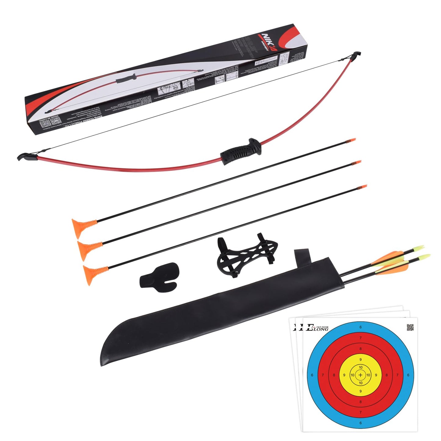 Recurve Bow and Arrow Set,with Quiver Target Finger Tab Armguard for Archery Youth Junior Beginner Longbow Training Target Practice Outdoor