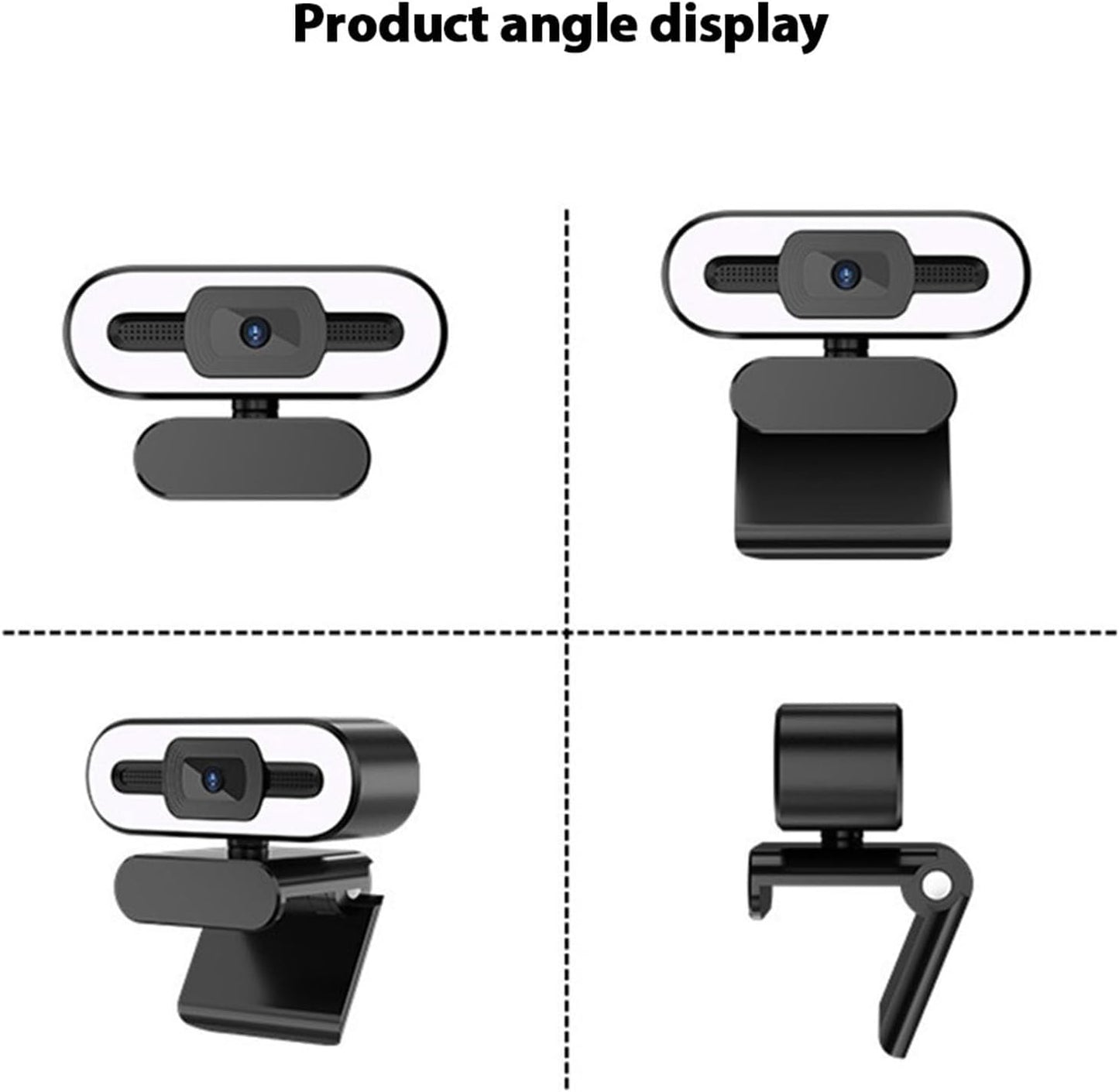 Yoidesu 1080P Webcam for PC, HD Webcam with Adjustable Ring Light and Microphone, Rotatable Wide Angle Camera, Plug