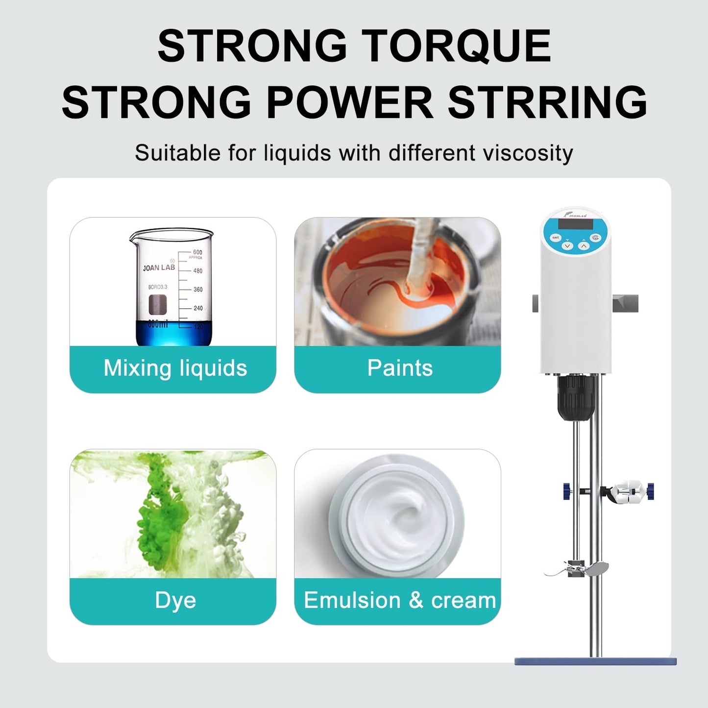 JOANLAB Digital Overhead Stirrer Mixer Electric Laboratory Industrial Liquid Mixer Stirring 30,000mPa.s,20L,100-2000RPM Adjustable