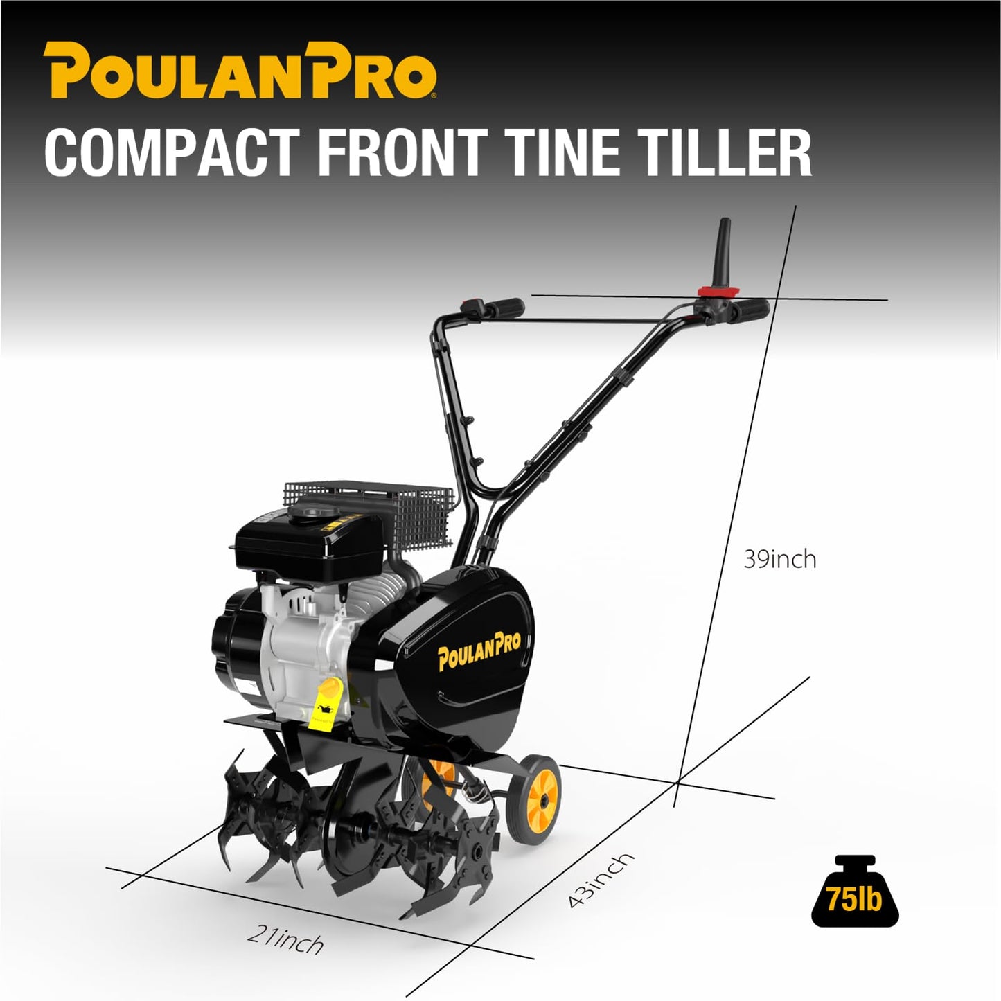 Poulan Pro 2 in 1 Gas Tiller, Front Tine Tiller Cultivator with 79 cc 4-Cycle Gas Engine, 9''-17'' Tilling Width Adjustable, Garden Tilller with Forged Steel Tines, Integrated Transport Wheels