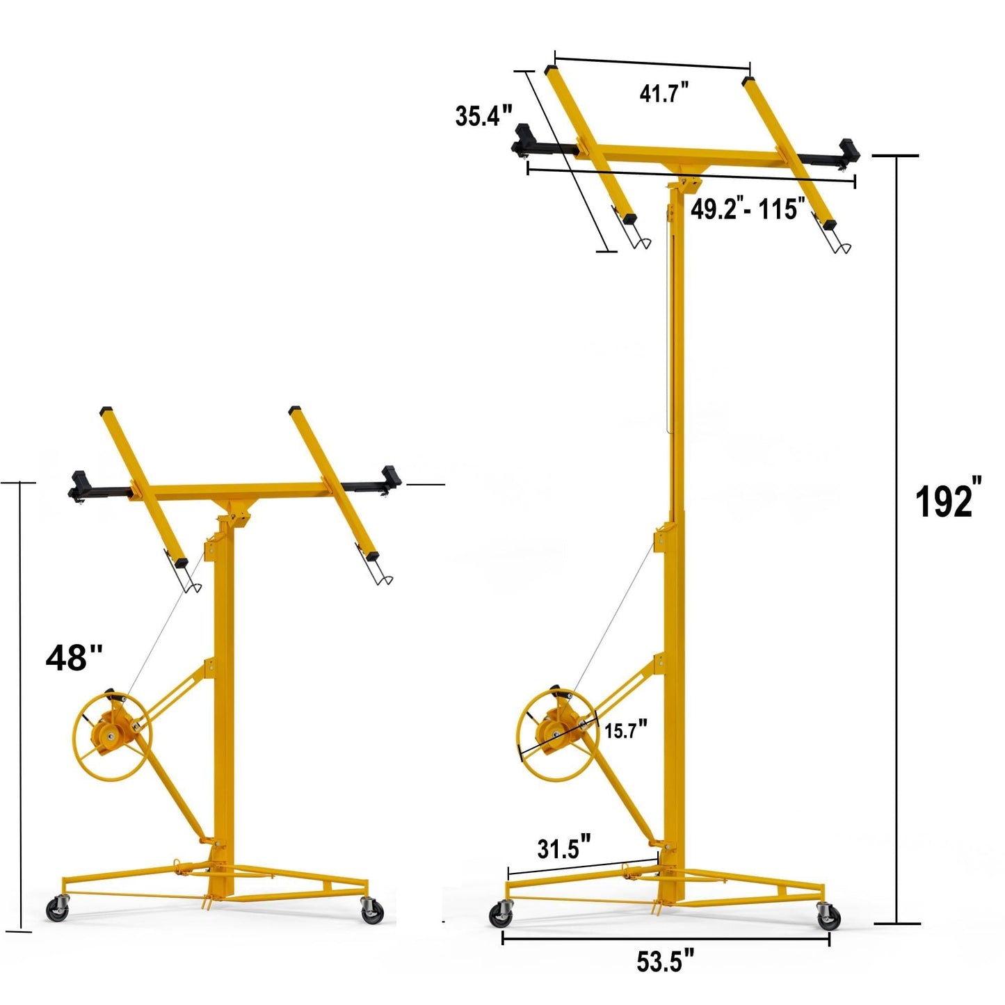 16 ft Drywall Lift, 150 LB Capacity, Heavy Duty Sheetrock Panel Hoist with Telescoping Arm, 360° Rotating & 60° Tilting Cradle, Adjustable Drywall Lifter for Ceilings & Walls, Yellow