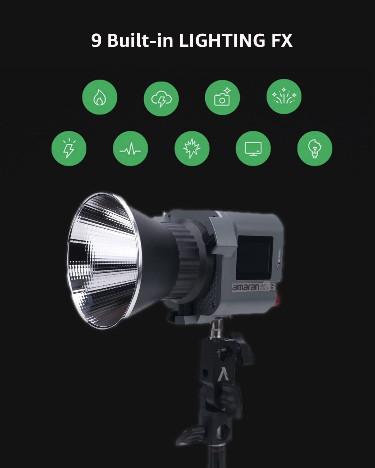 Aputure amaran COB 60xS Video Lighting amaran 60x Upgrade bi-Color Bowens Mount Point-Source LED Studio Light, SSI (D56) of 87, 33,300 lux @ 1m,App Control,9 Lighting FX (amaran 60x S)