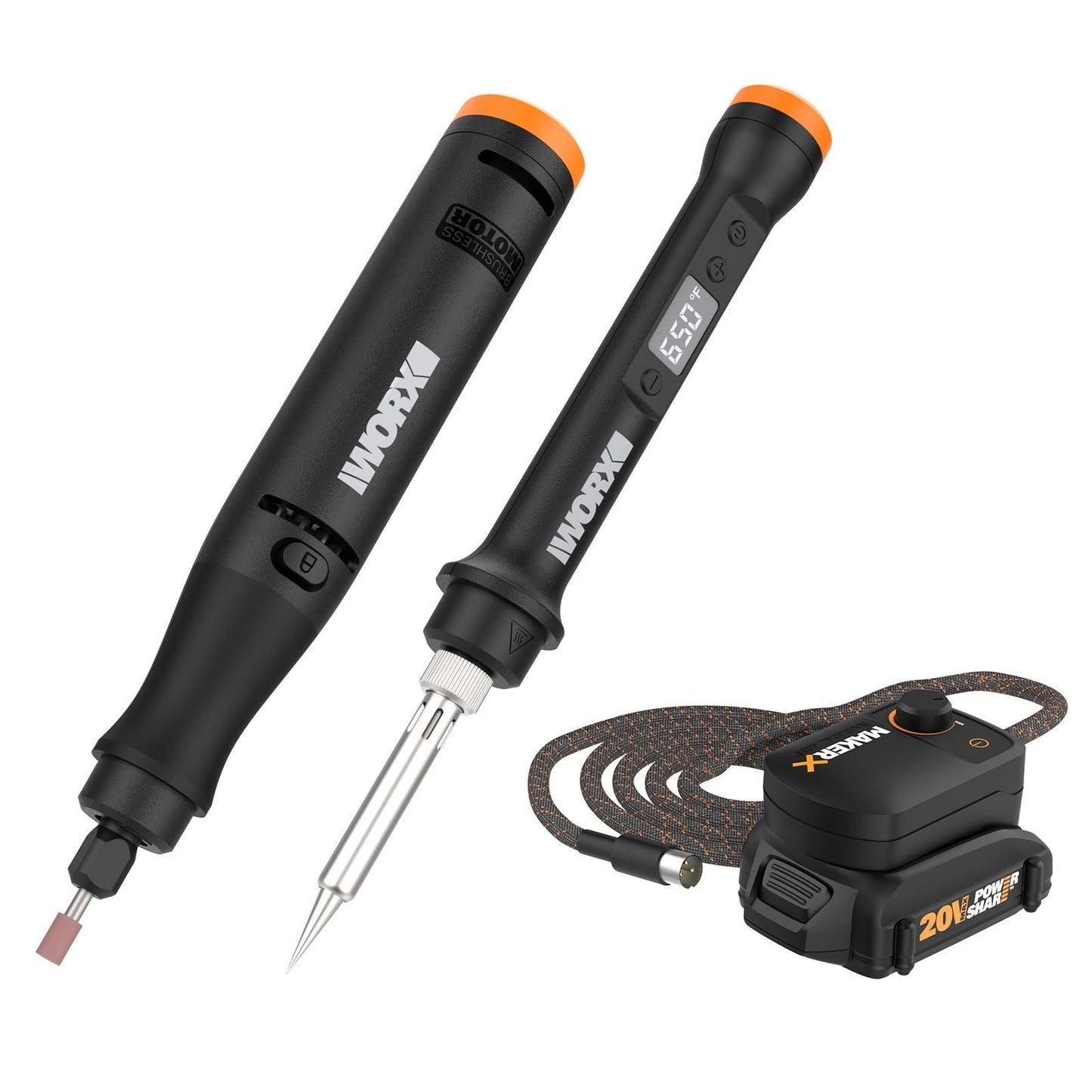 Worx WX989L 20V MAKERX 2-Pc Combo Kit - Rotary Tool + Heat Gun w/ 42 Accessories
