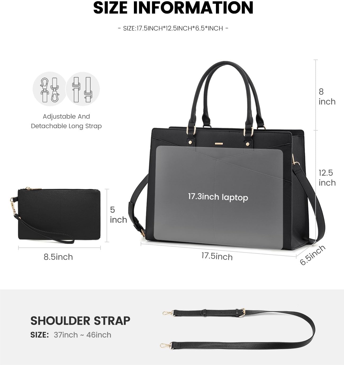LOVEVOOK 17.3 Inch Laptop Tote Bag for Women, Leather Business Office Work Bag Computer Briefcase with Small Clutch fit