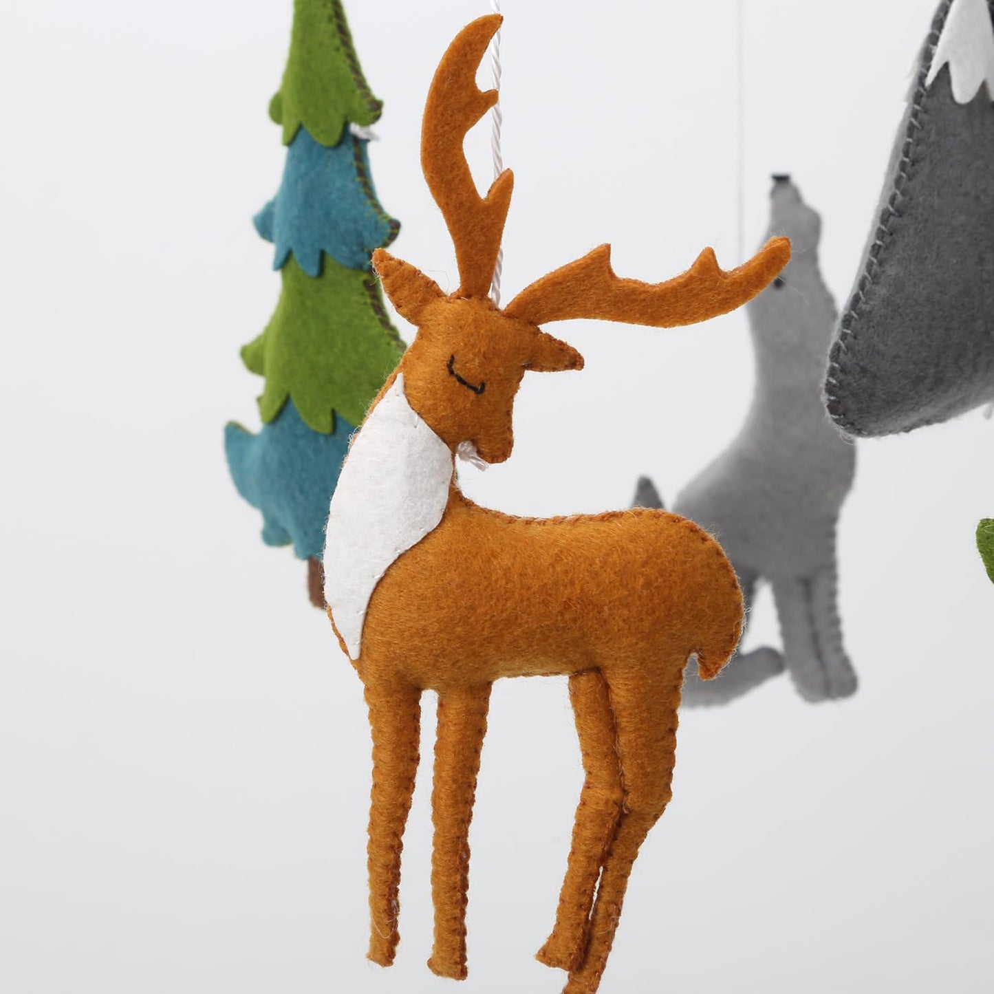 Flora & Ivy Woodland Mobile for Crib - A Gender Neutral Woodland Crib Mobile with Stars Trees Clouds and Animals for a Forest or Hunting Theme, Green sage