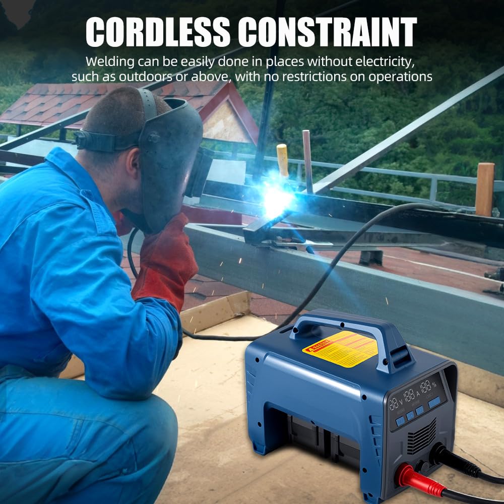 Cordless Welder Battery Powered Welding Machine With 2 Batteries, Portable MMA DC Welder Machine With LED Display Inverter Stick Welder(Blue)