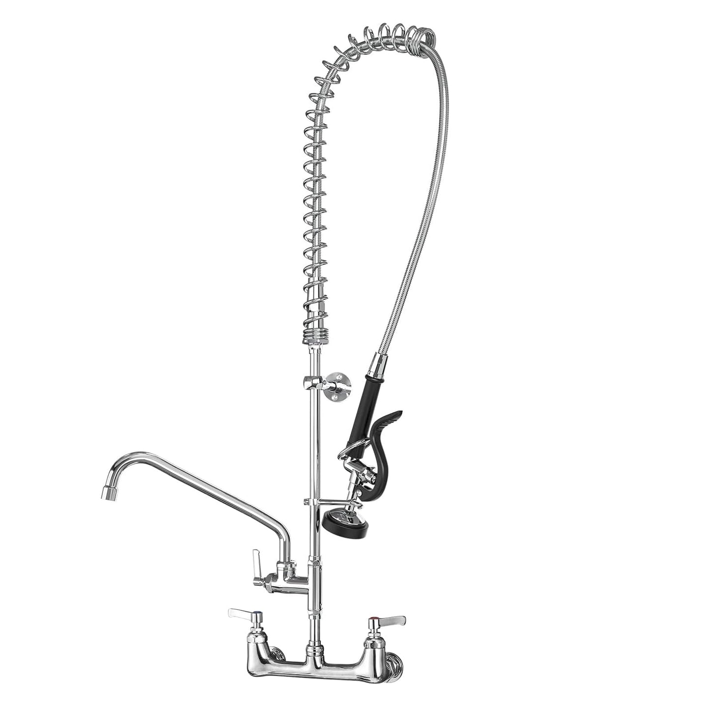 Commercial Sink Faucet with Sprayer for Kitchen: MSTJRY 47" Height Wall Mount Commercial Faucet with Sprayer Fit for 3 Compartment Sink - Polished Chrome 8" Center 12" Swing Spout Pre Rinse Assembly